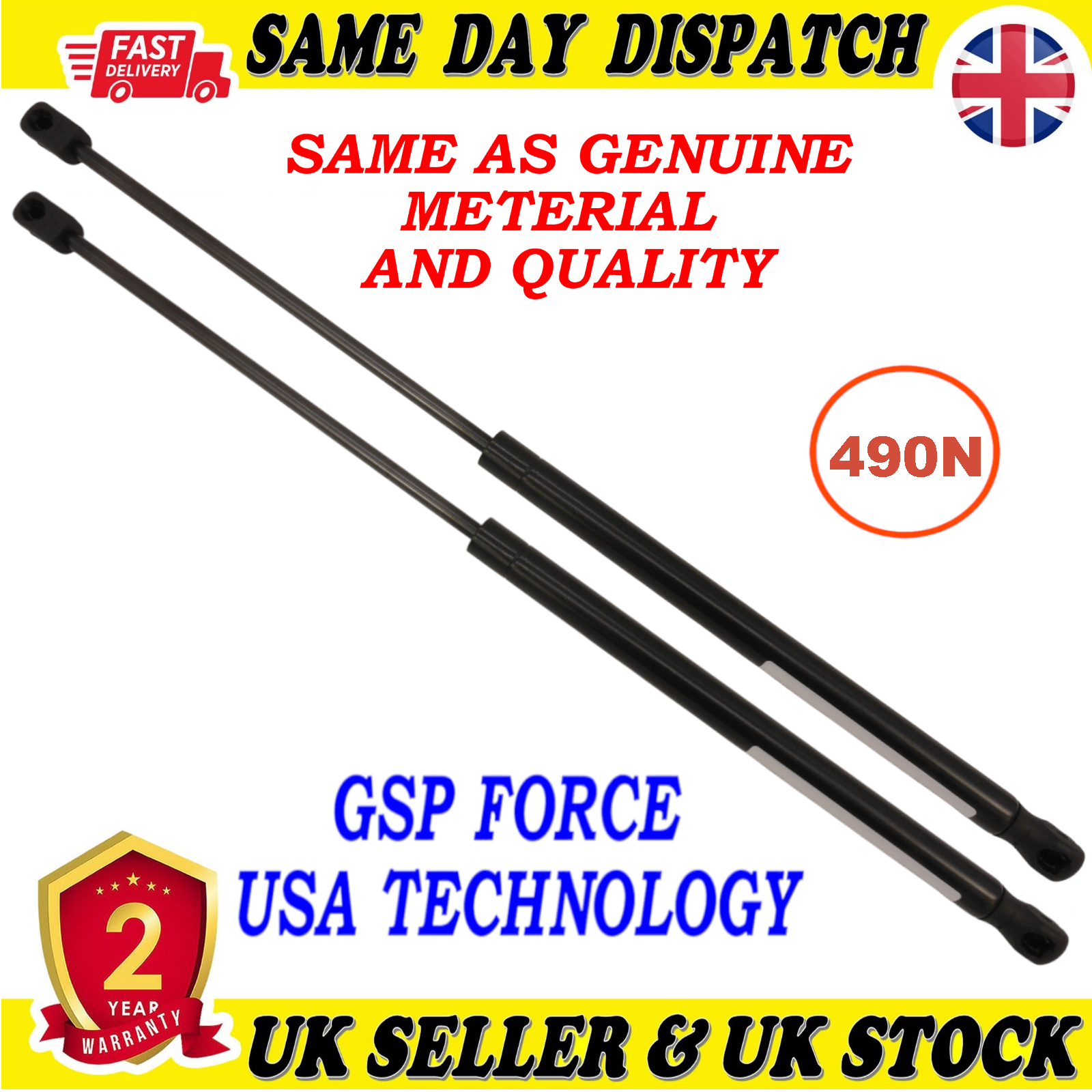2X TAILGATE BOOT GAS STRUTS 490 Newton FOR SKODA YETI 5L6827550
