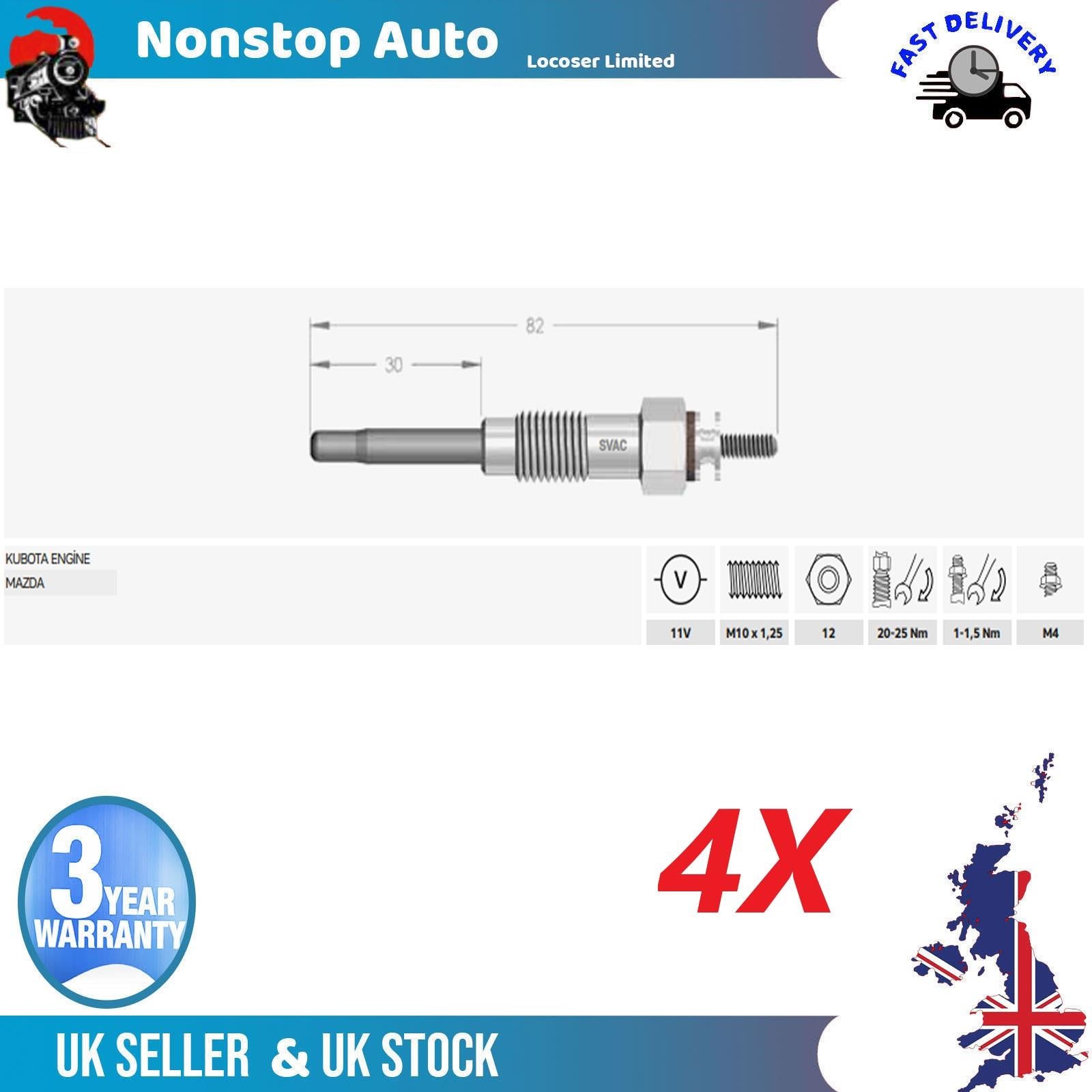 4X Glow Plugs For MAZDA 3 5 6 323 VI 626 V MPV II Premacy 1907765510