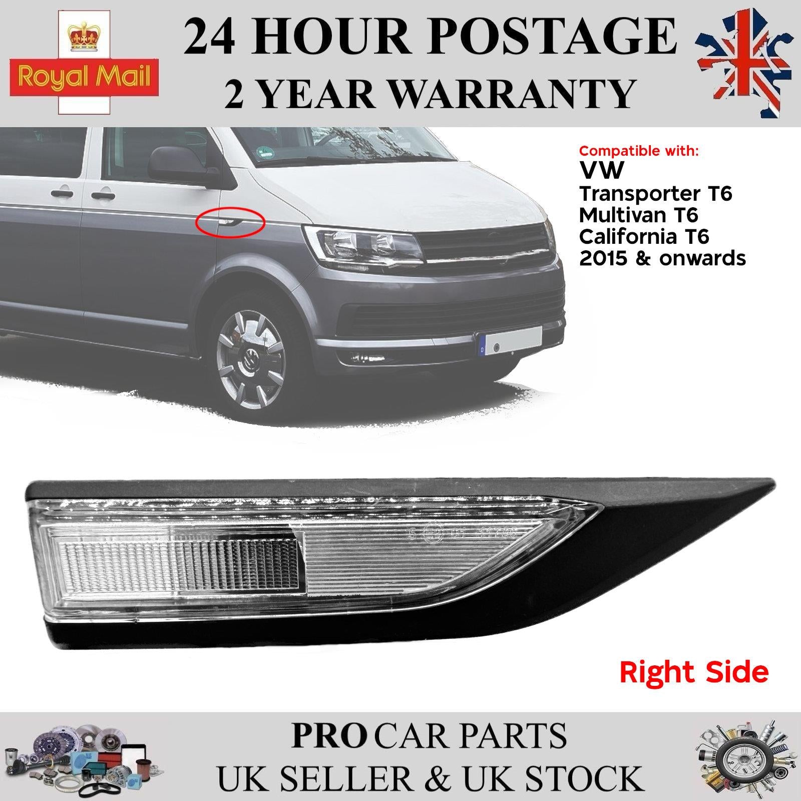For VW Transporter T6 LED Side Indicator Repeater Signal Light Right 7E0949102