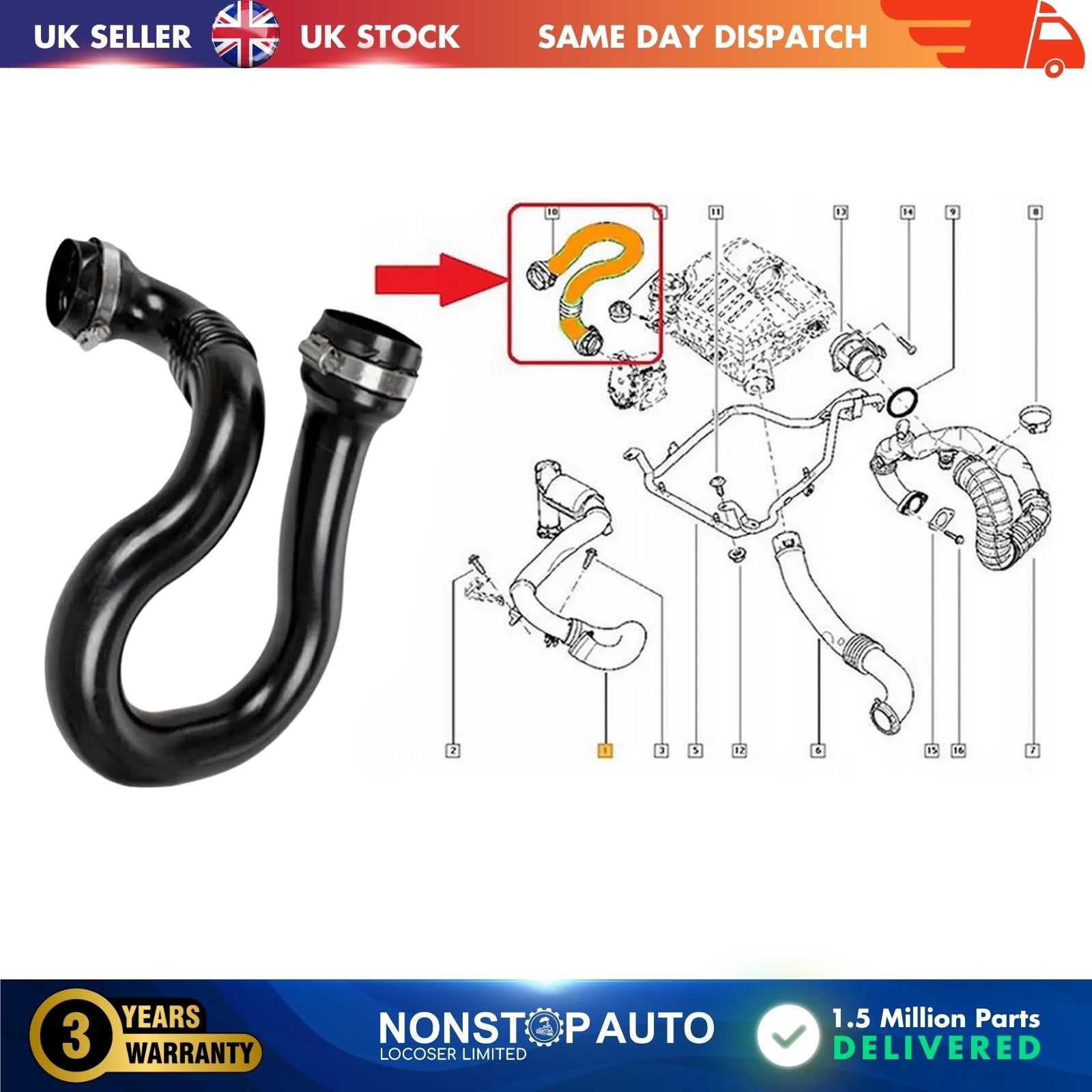 TURBO INTERCOOLER HOSE PIPE FOR  RENAULT TRAFIC VAUXHALL OPEL VIVARO NISSAN PRIMASTAR 2.0 DCI  8200760918