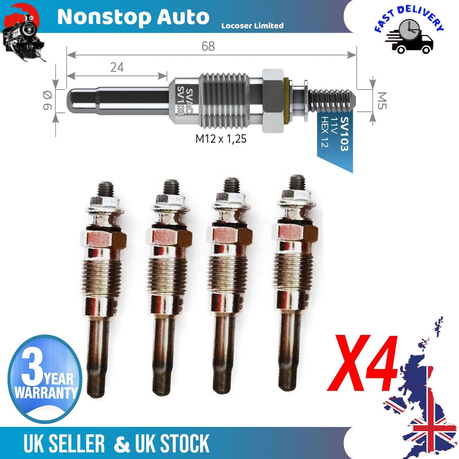 4X Glow Plugs For RENAULT 9 11 19 I II Clio I Express 7700734956