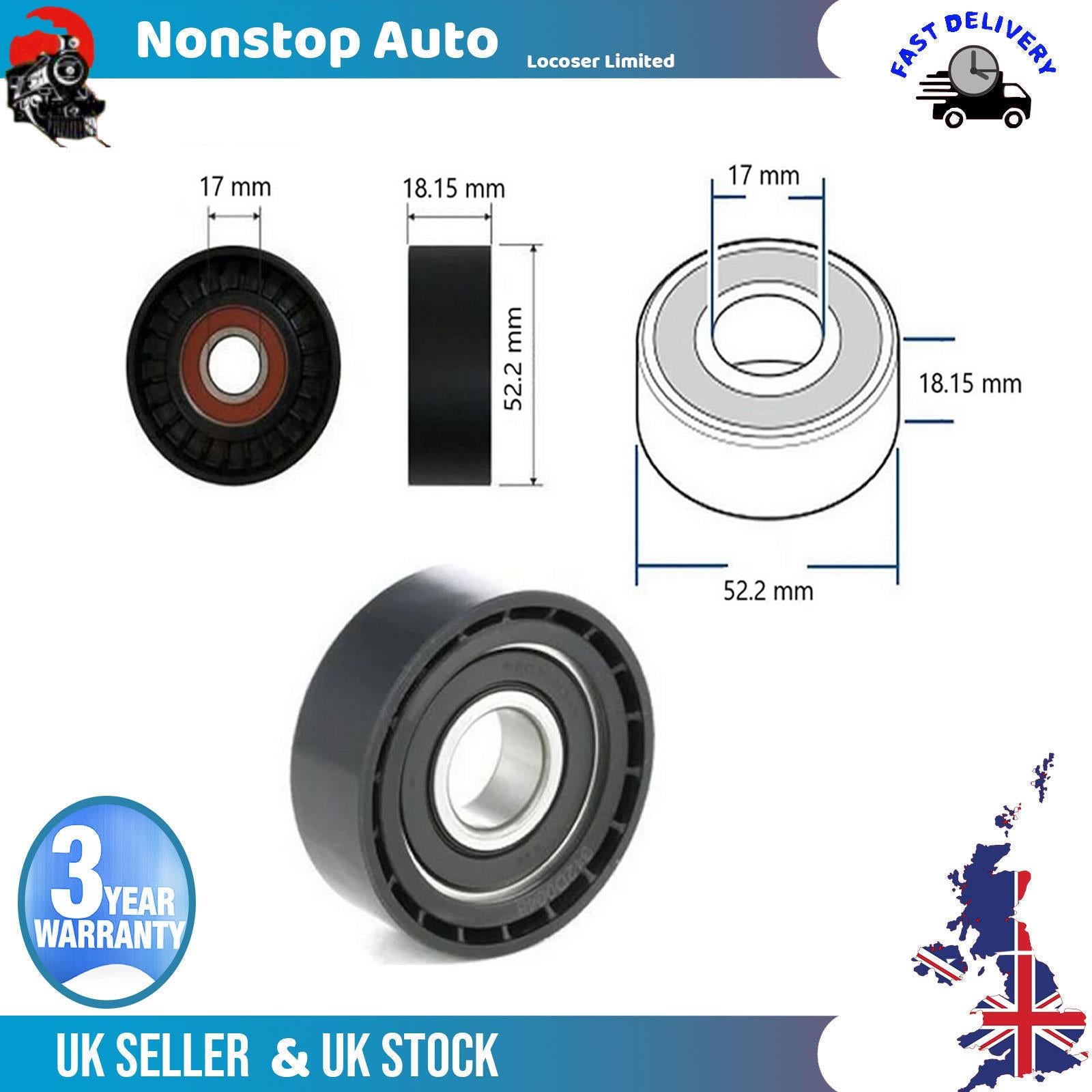 Fan Belt Tensioner Pulley -V- Ribbed Belt Idler  For FORD  Transit 2.0 DI TDCi
