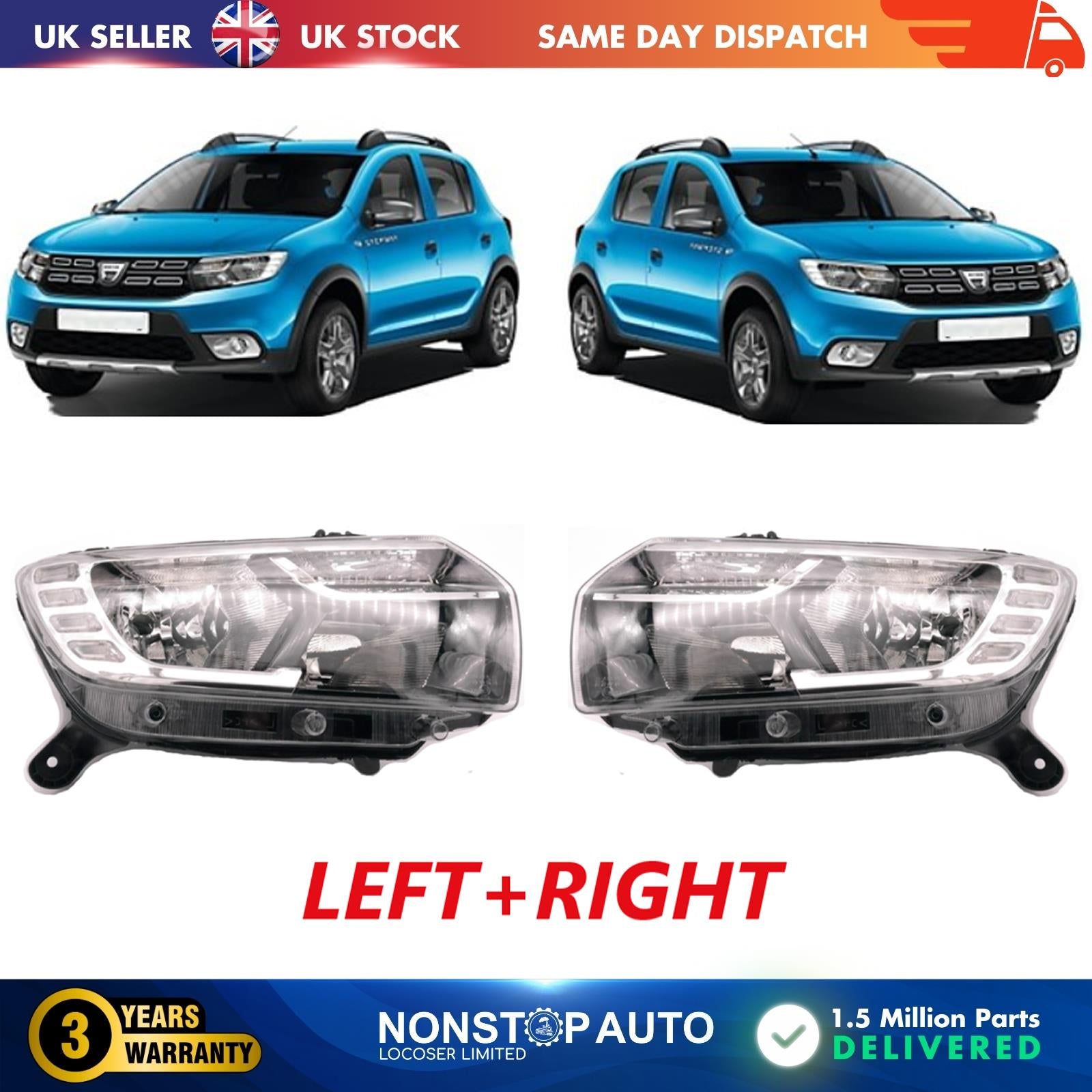 2X RIGHT AND LEFT HEADLIGHT FOR DACIA LOGAN II SANDERO II 260605665R