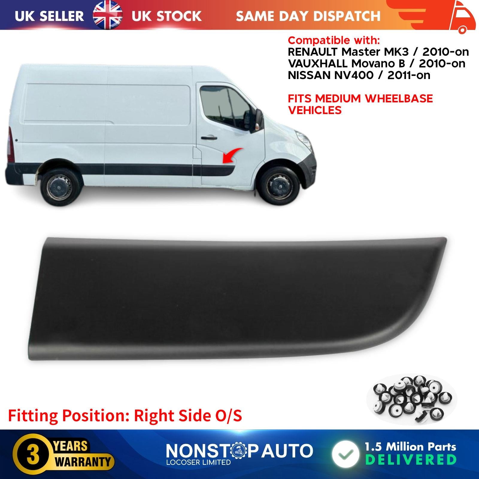 FRONT RIGHT SIDE DOOR MOULDING STRIP PANEL FITS RENAULT Master MK3 VAUXHALL Movano NISSAN Interstar 808200149R
