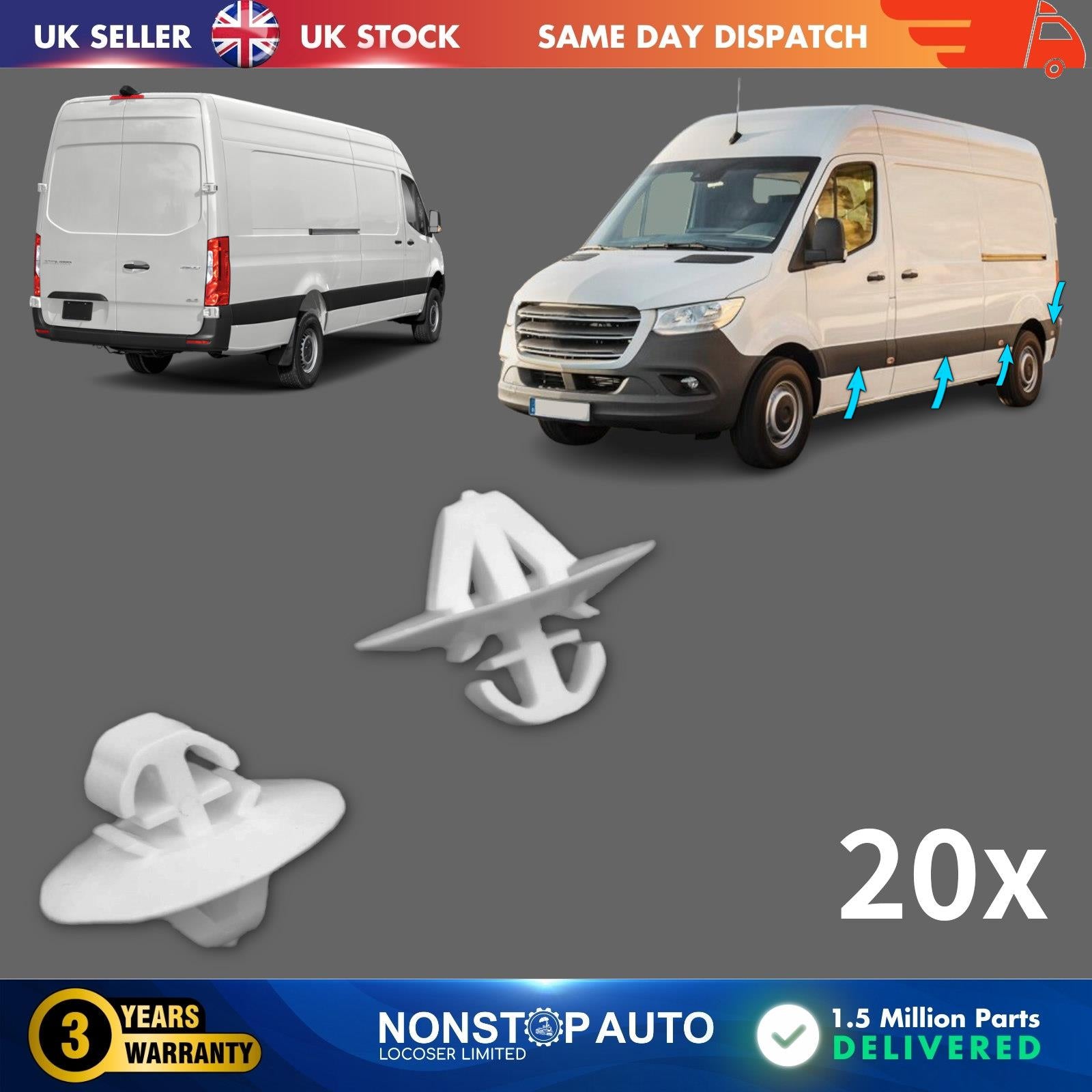 MERCEDES Sprinter VW Crafter SIDE MOULDING TRIM PANEL CLIPS X20 2E1867289C