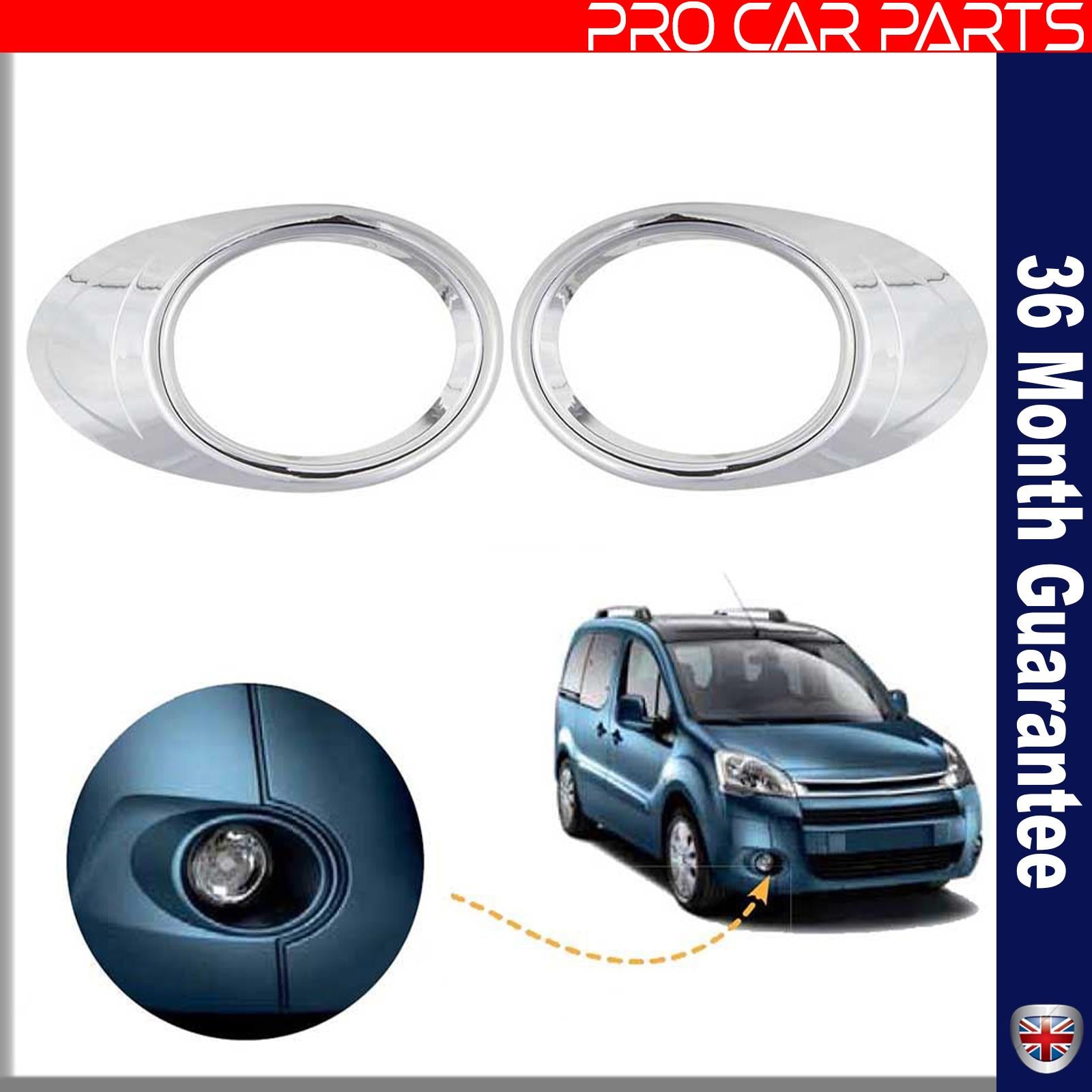 For Peugeot Partner Tepee fog light cover round trim chrome / Left&Right