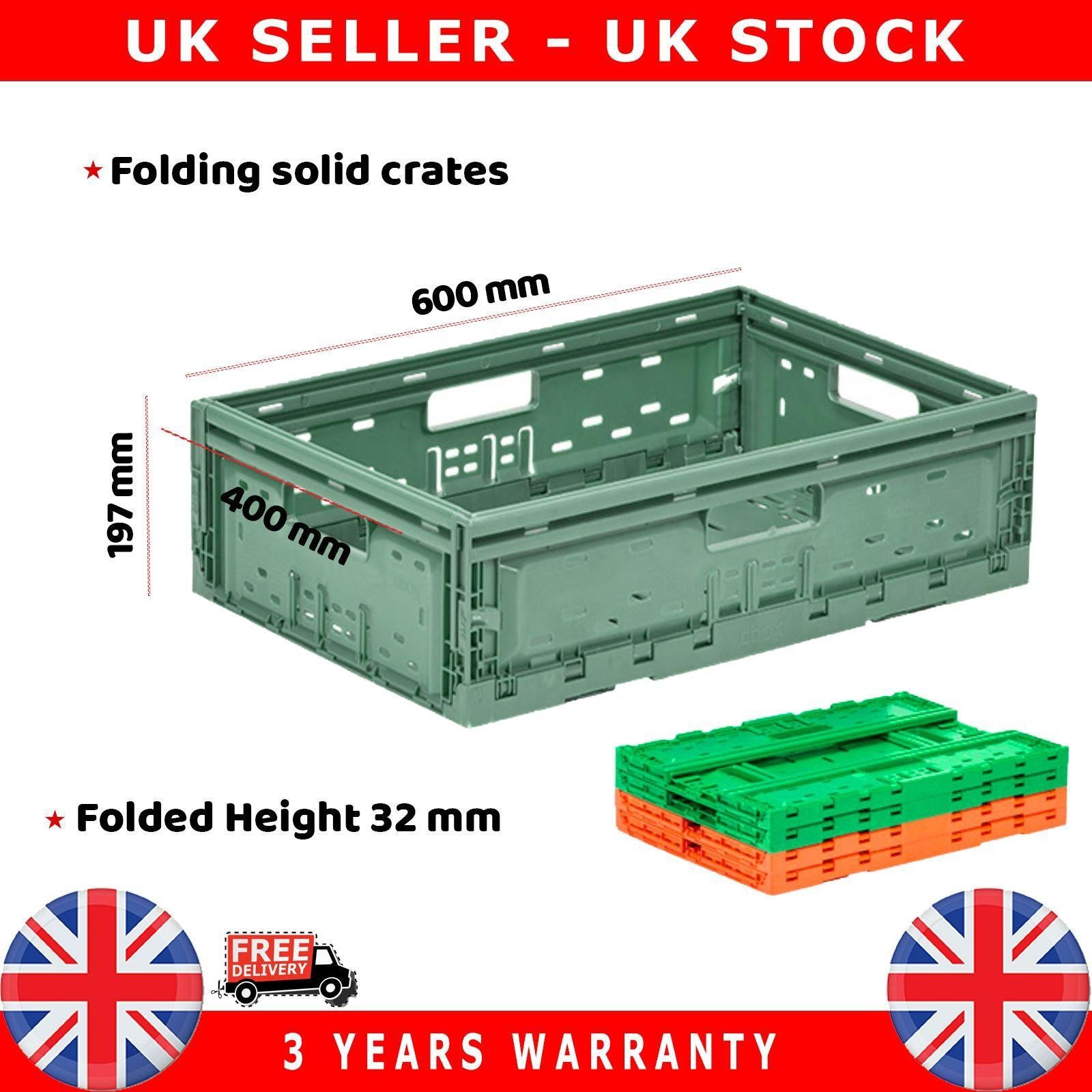 20X Commercial Stackable Foldable Plastic Eurobox Container Storage Boxes 400X600X197