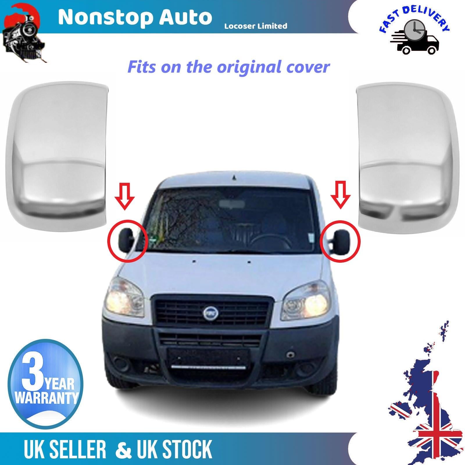 Wing Mirror Covers Caps Chrome Left And Right Side For FIAT Doblo 2000-2010