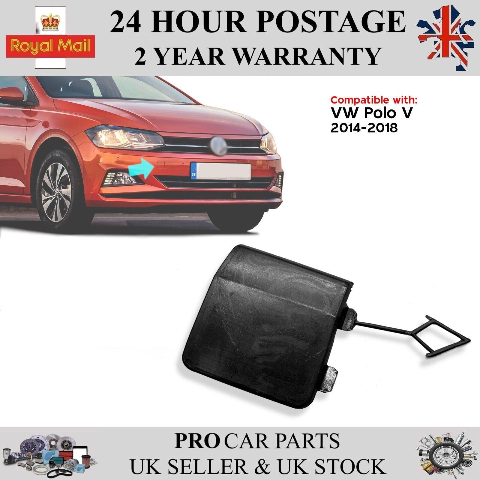 Front Bumper Tow Eye Hook Cover Cap For Volkswagen Polo 2014-2018 6C0807241