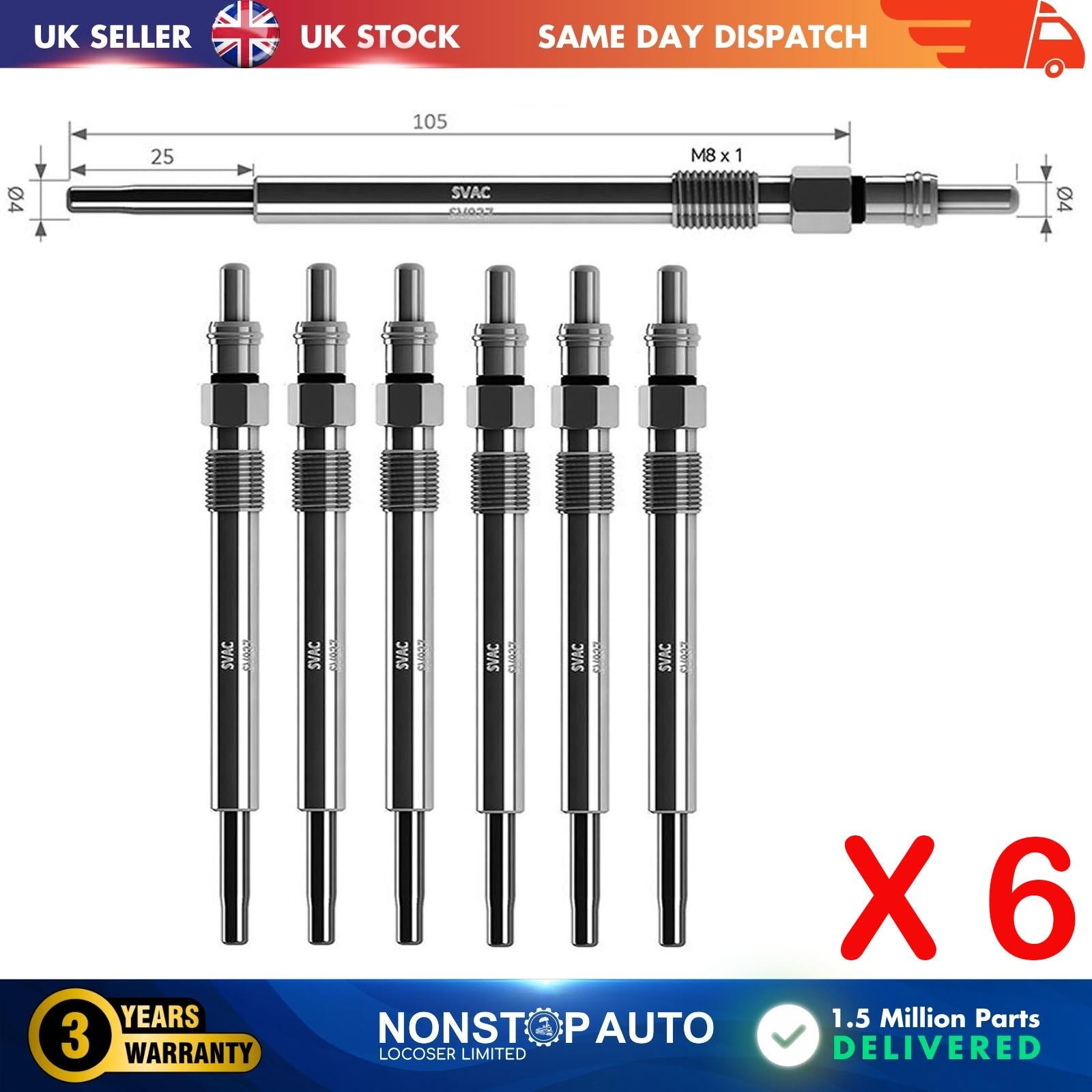 6X Glow Plugs For CITROEN C5 III C6 2.7 HDi 5960F8