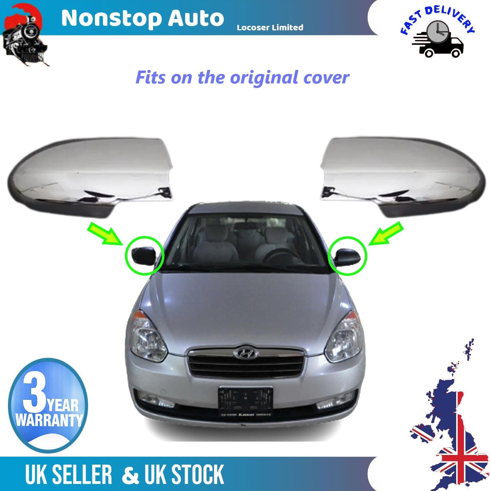 Wing Mirror Covers Caps Chrome Left And Right Side For HYUNDAI Accent Era 2006-2012