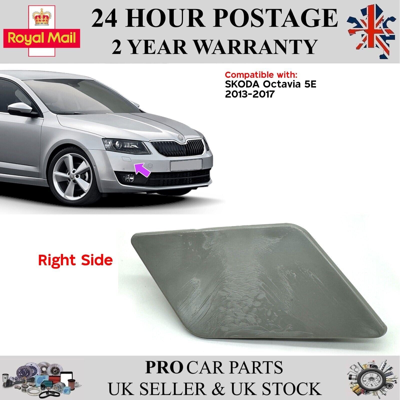 For SKODA OCTAVIA 5E 2013-2017 Headlight Washer Cover Cap Right 5E0955110A