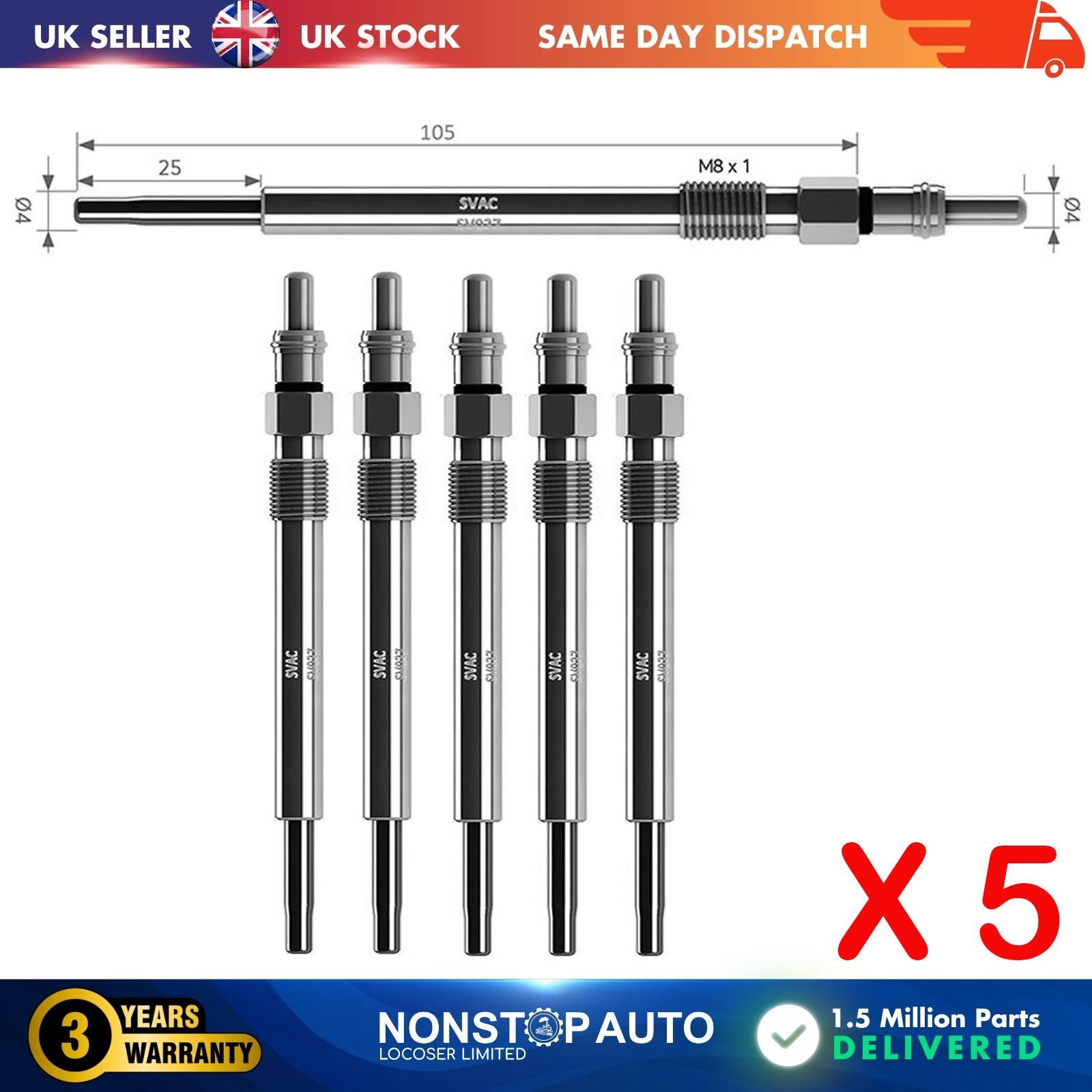 5X Glow Plugs For PEUGEOT 407 607 596076