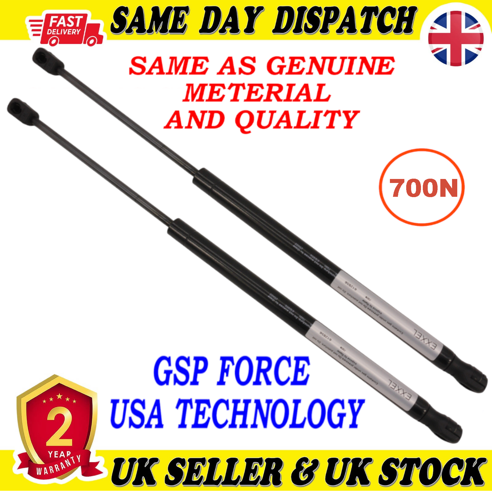 2X TAILGATE BOOT GAS STRUTS 700 Newton FOR VAUXHALL ASTRA J 93867088