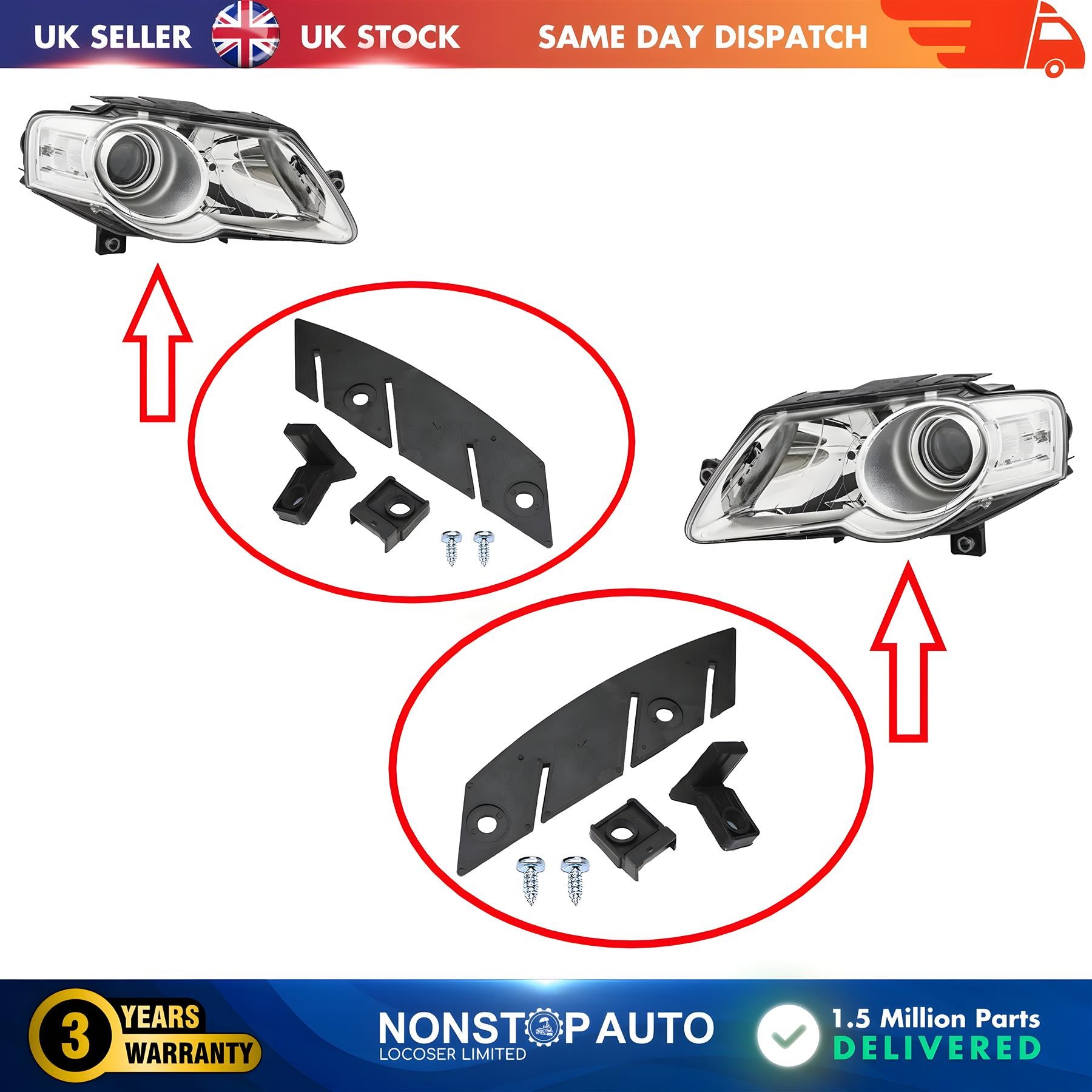 2X Headlight Repair Kit Bracket Mount Clips Left and Right For VW Passat B6
