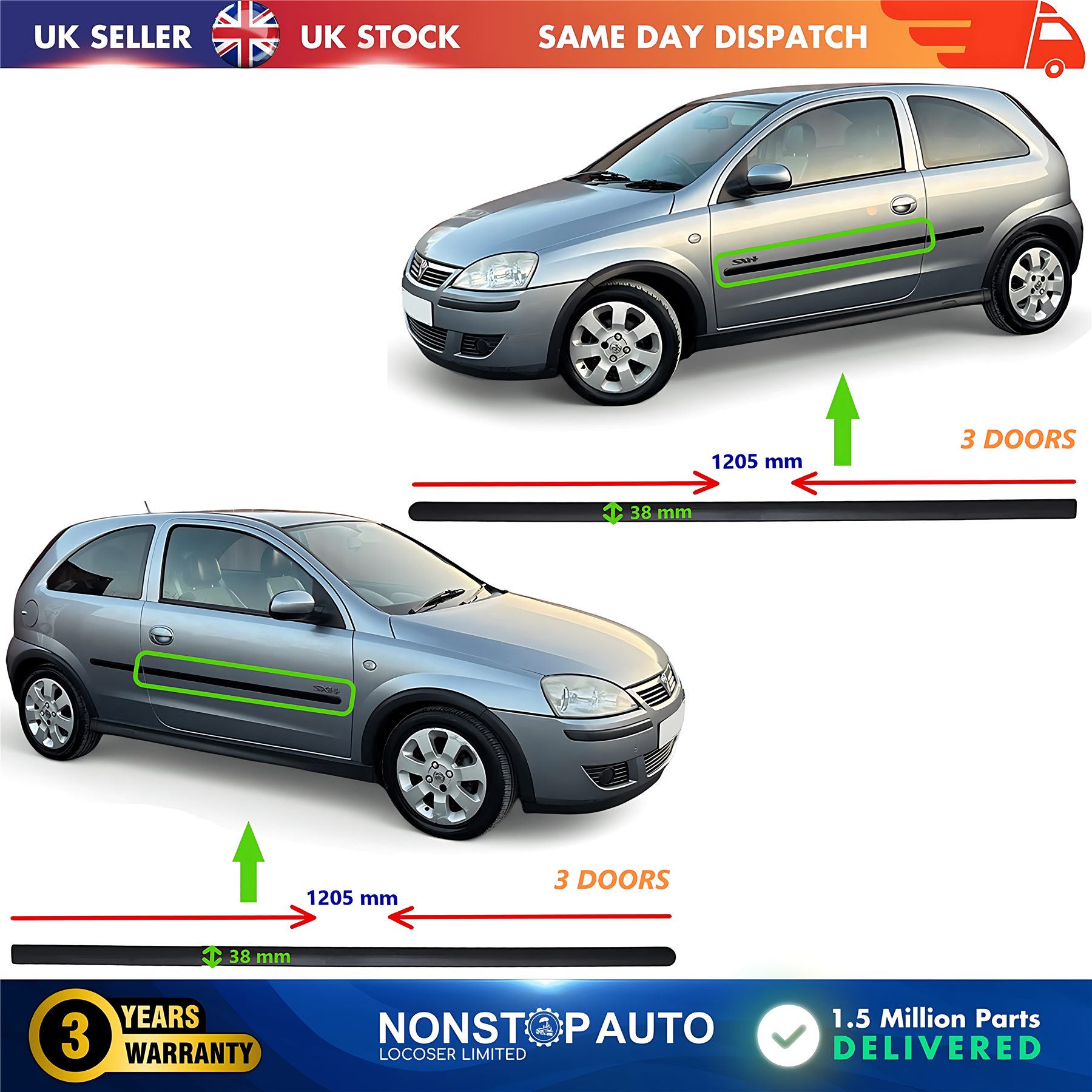 2X Door Moulding Trim Panel Front Left and Right For VAUXHALL Corsa C 2001-2006 5171546 5171545