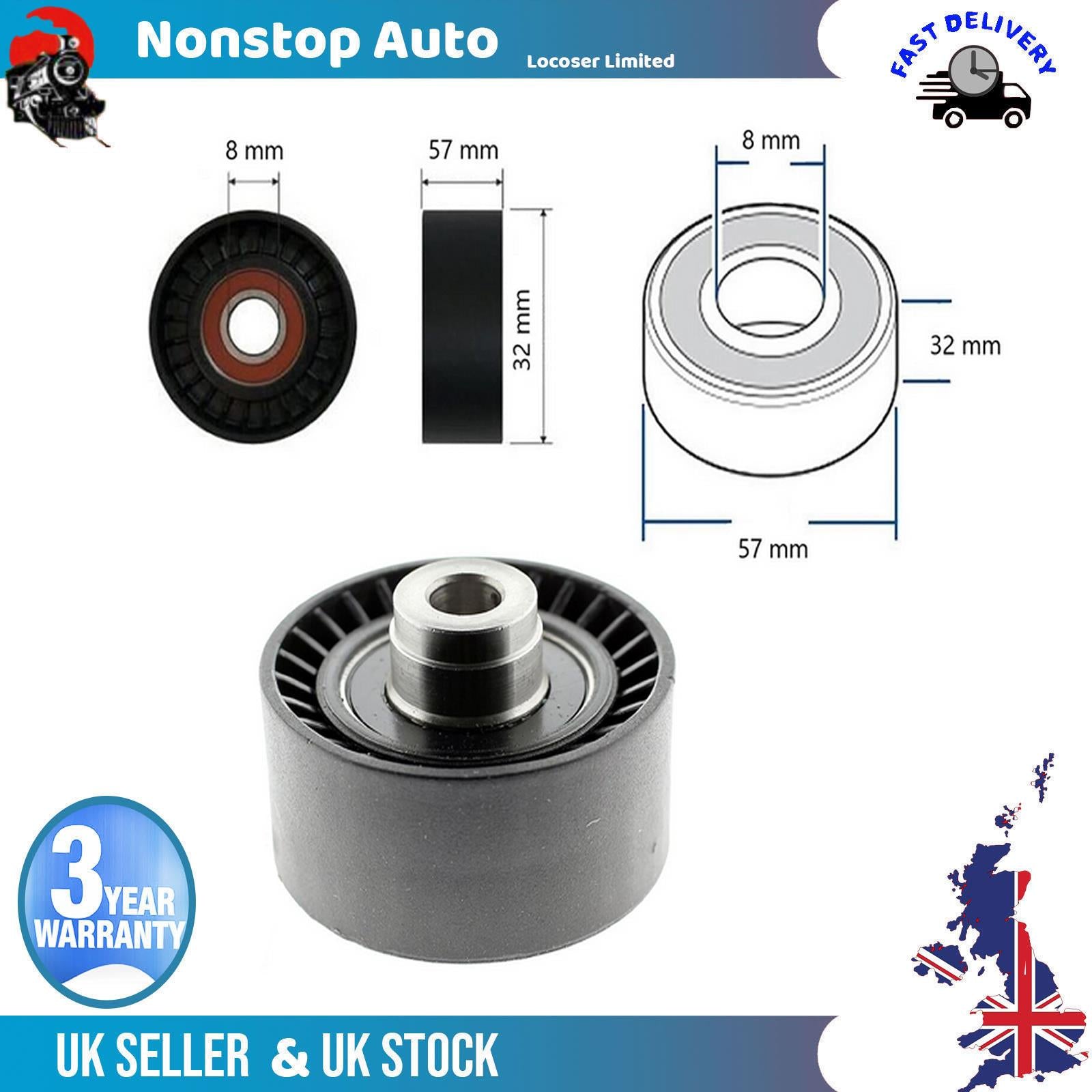 Fan Belt Tensioner Pulley - V - Ribbed Belt Idler For PEUGEOT  307 Partner