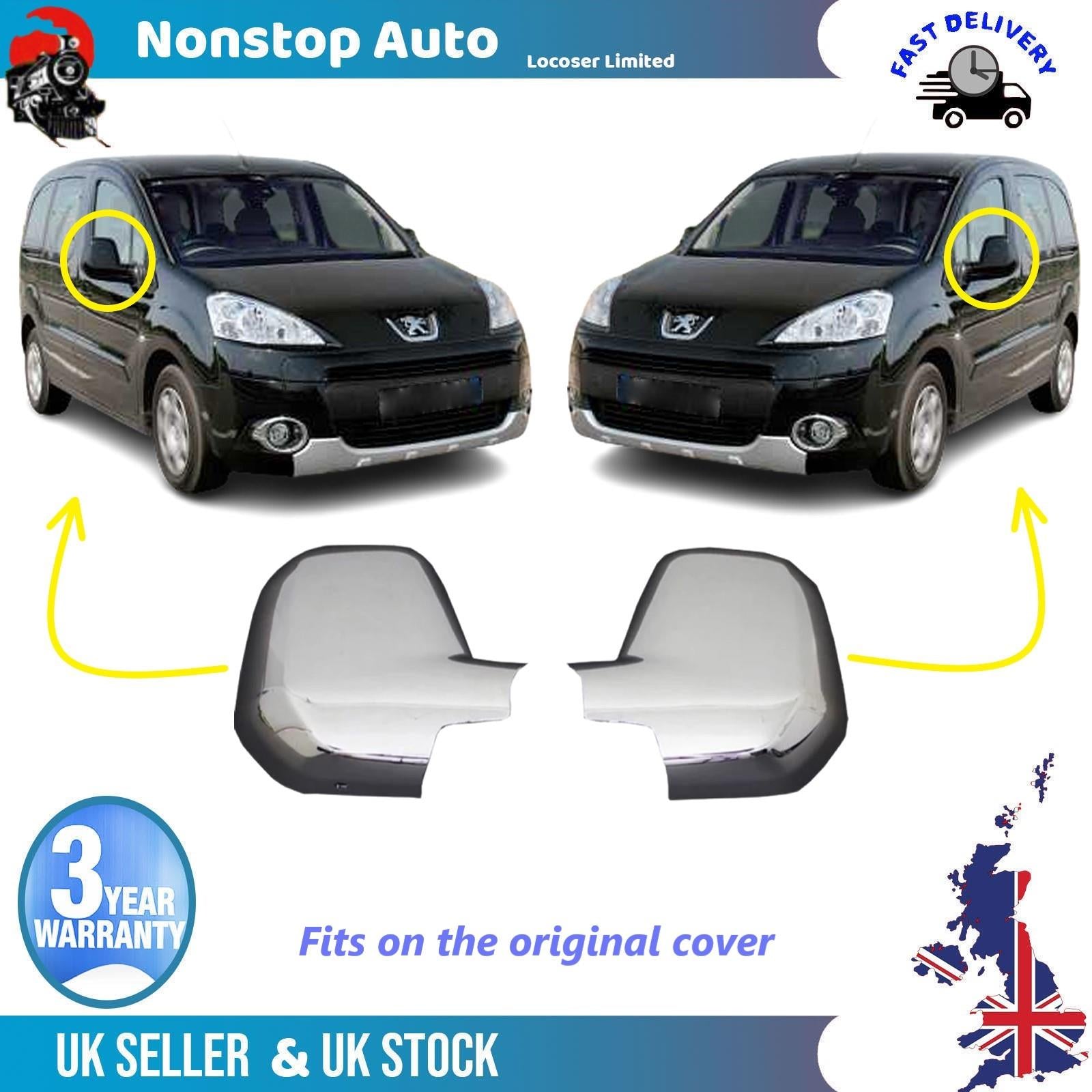 Wing Mirror Covers Caps Chrome Left And Right For PEUGEOT Partner Tepee
