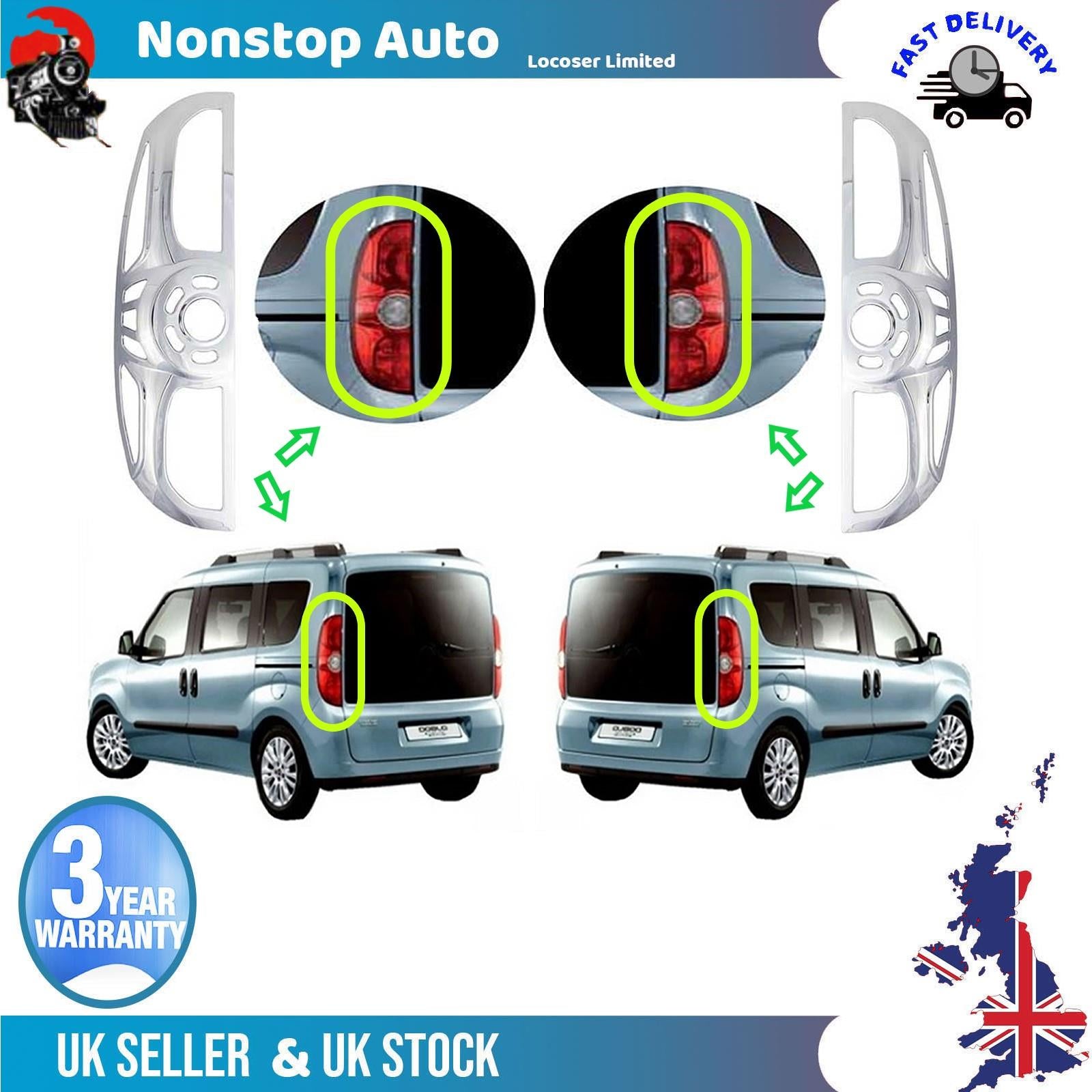 Tail Lights Covers Frame Trim Chrome Rear Left and Right For FIAT Doblo