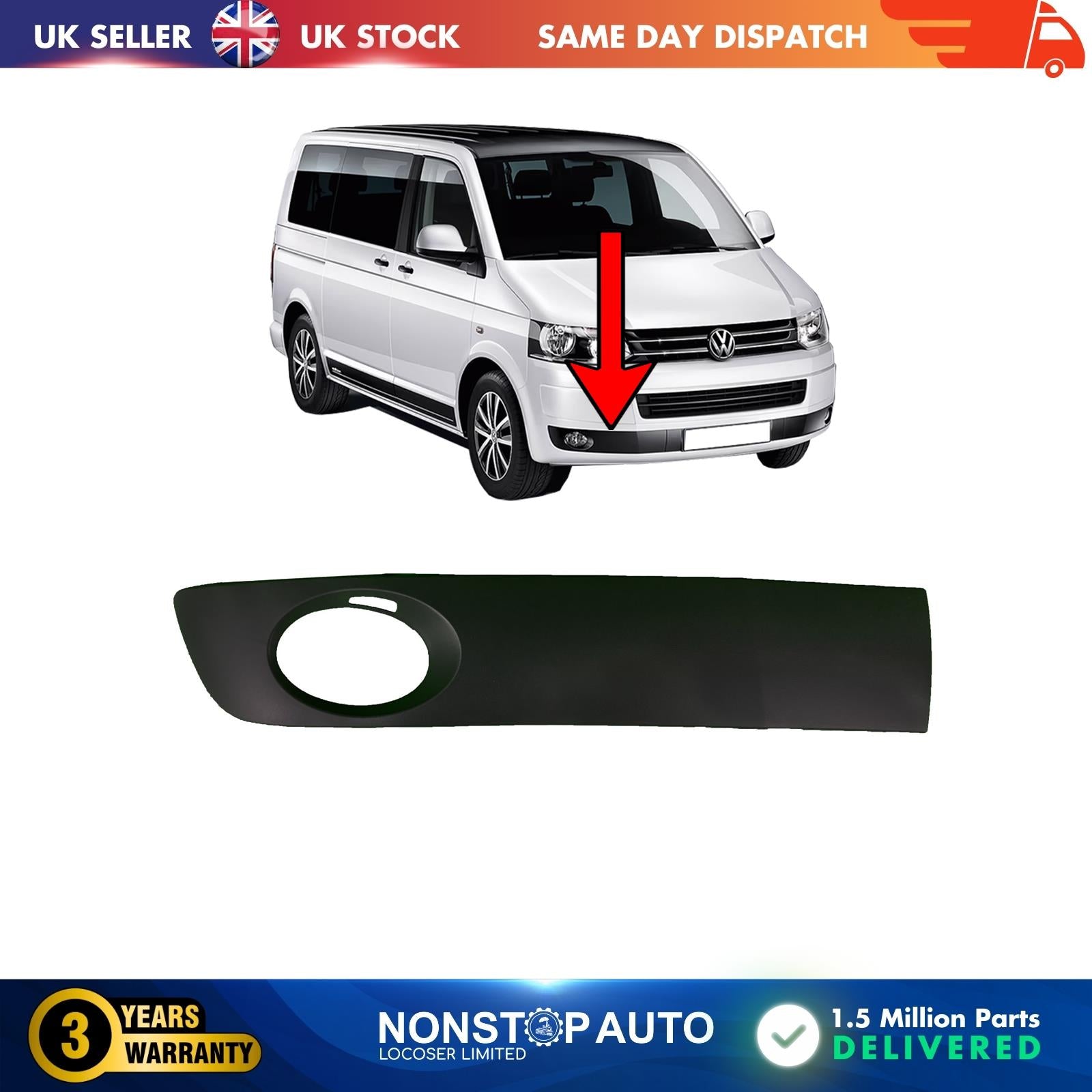 FOR VW TRANSPORTER T5 FRONT BUMPER GRILL TRIM BOTTOM Fog Light RIGHT 7E0807490A
