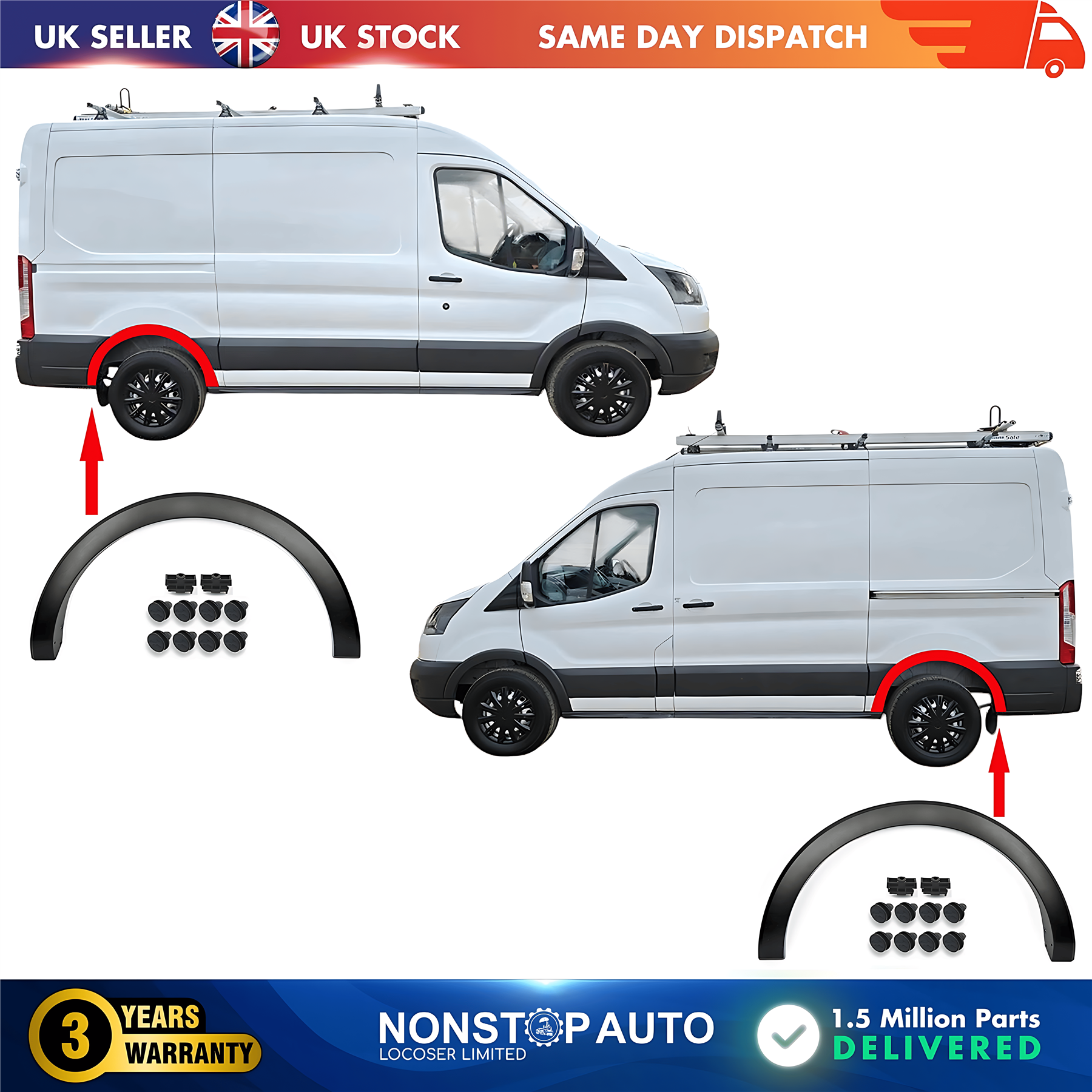 2X Wheel Arch Trim Moulding Rear Left and Right For FORD Transit MK8 08.2013 on