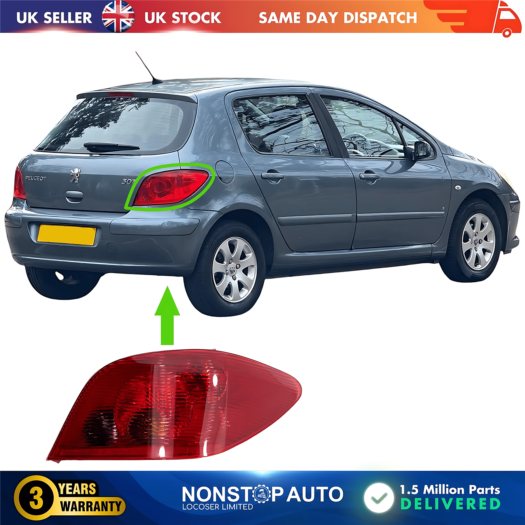 Rear Tail Light Lamp Right Without Bulb Holder For PEUGEOT 307 6351X0