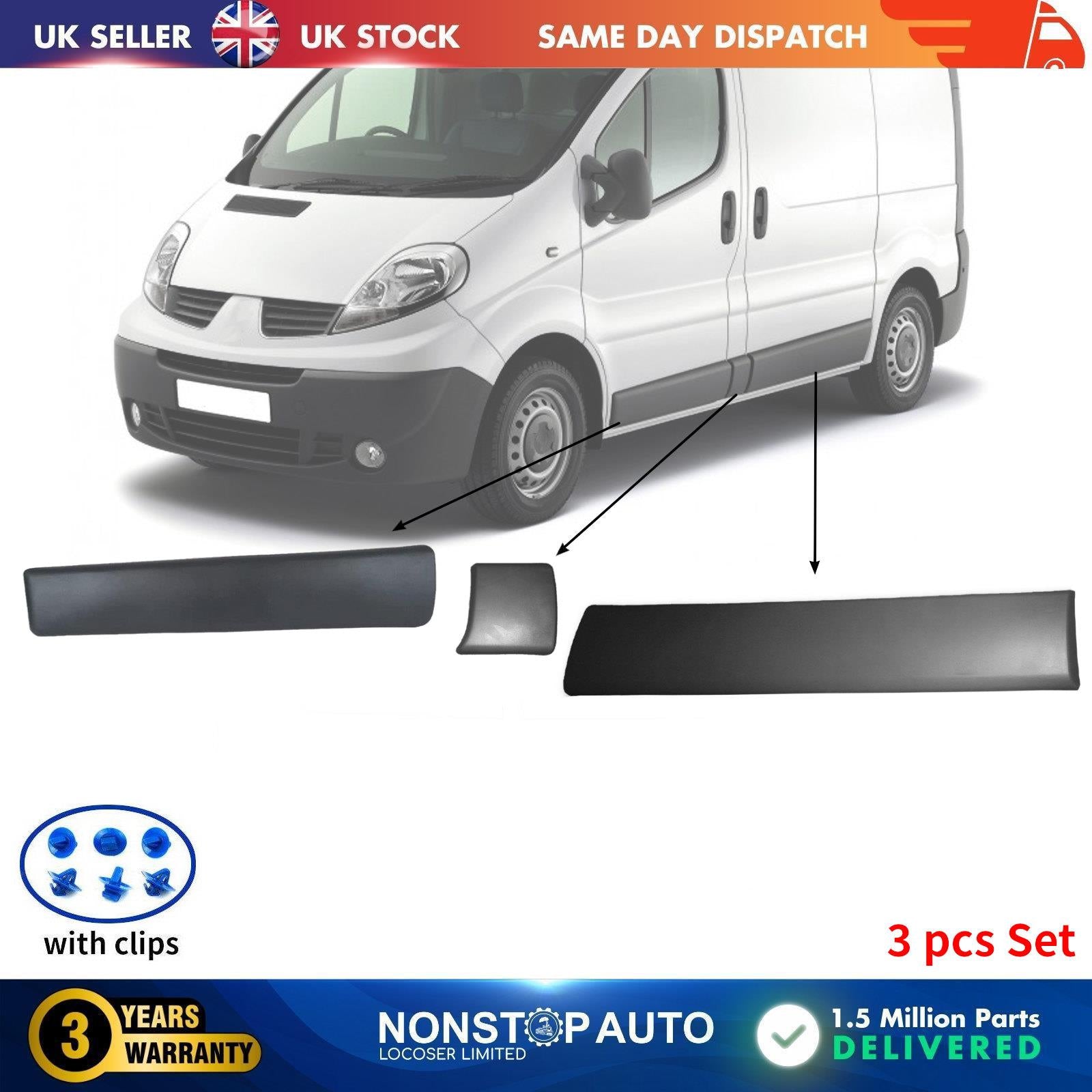 3 PCS DOOR PANEL MOULDING TRIM SET LEFT SIDE FITS RENAULT Trafic MK2 VAUXHALL OPEL Vivaro NISSAN Primastar SWB