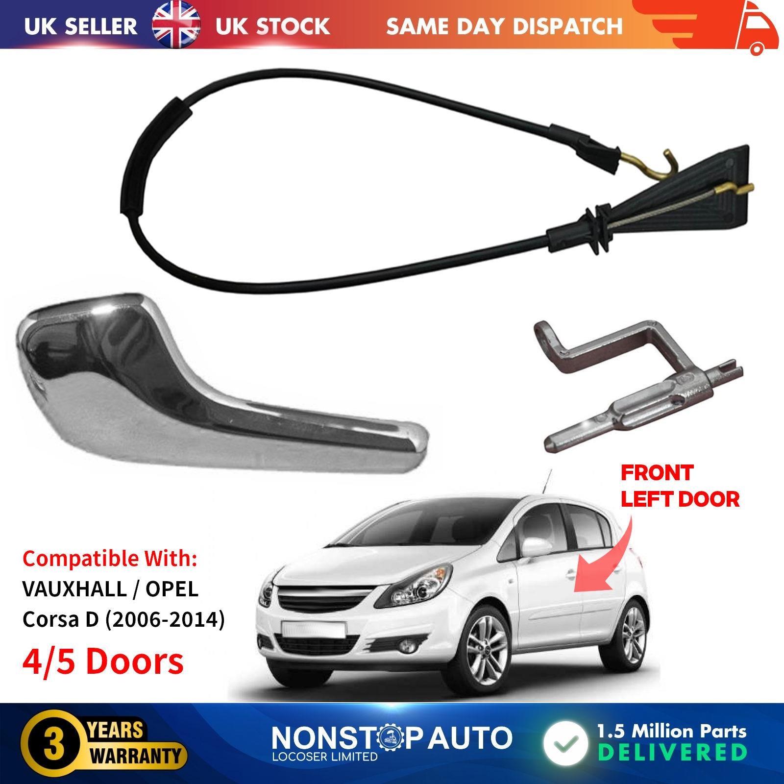 Inner Door Handle Pin Connecting Rod Bracket Cable Front Left Fits VAUXHALL Corsa D