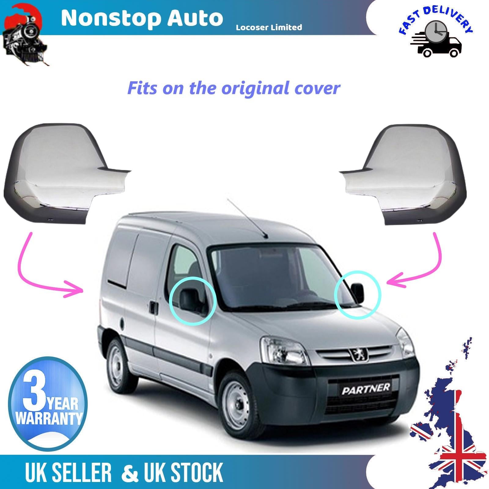 Wing Mirror Covers Caps Chrome Left And Right Side For PEUGEOT Partner 1996-2008