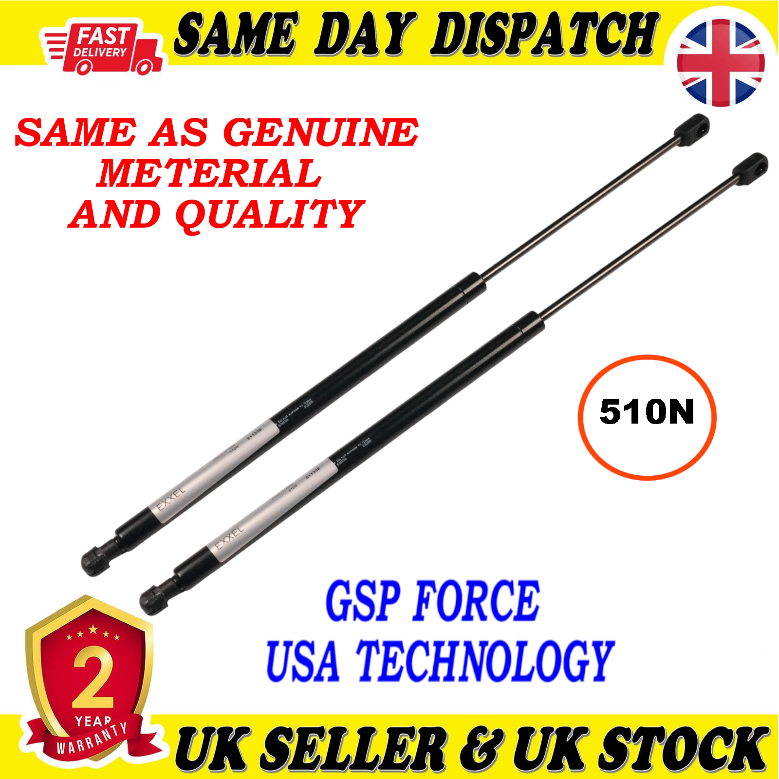 2X TAILGATE BOOT GAS STRUTS 510 Newton FOR HYUNDAI ACCENT II 8177025230