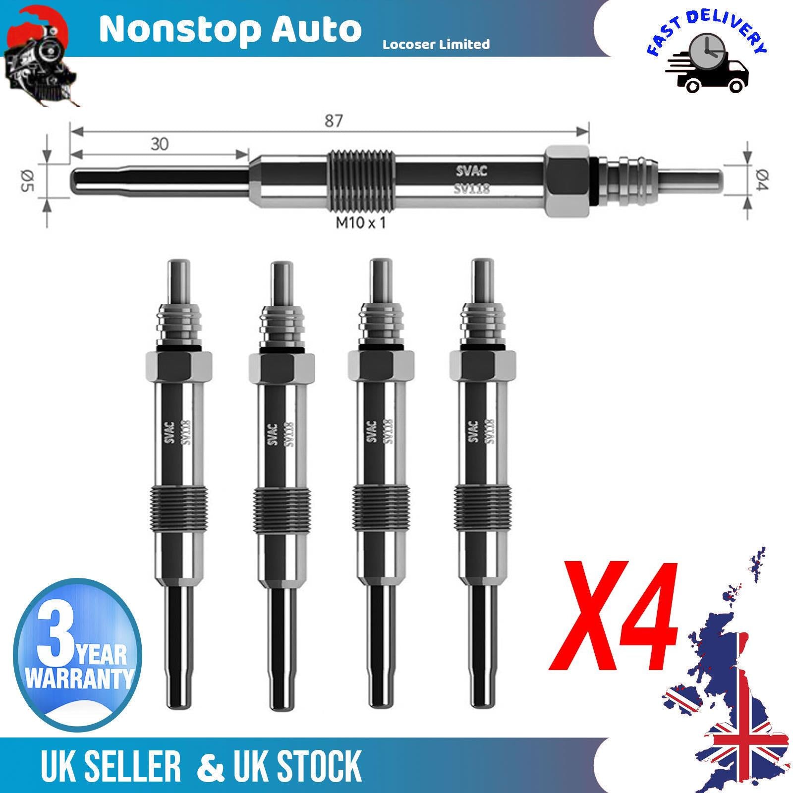 4X Glow Plugs For SUZUKI SX4 1.9 DDiS 55200817