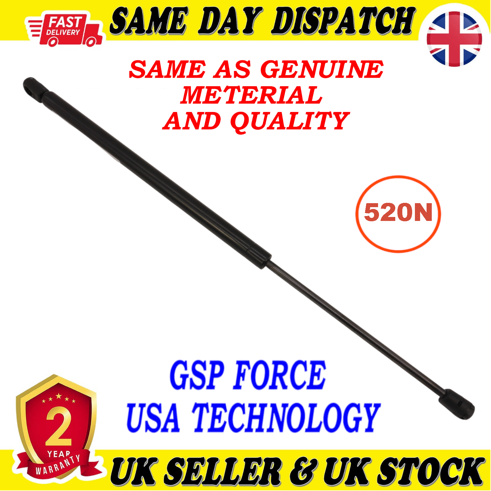 TAILGATE BOOT GAS STRUTS 520 Newton FOR VAUXHALL MERIVA A 93555936