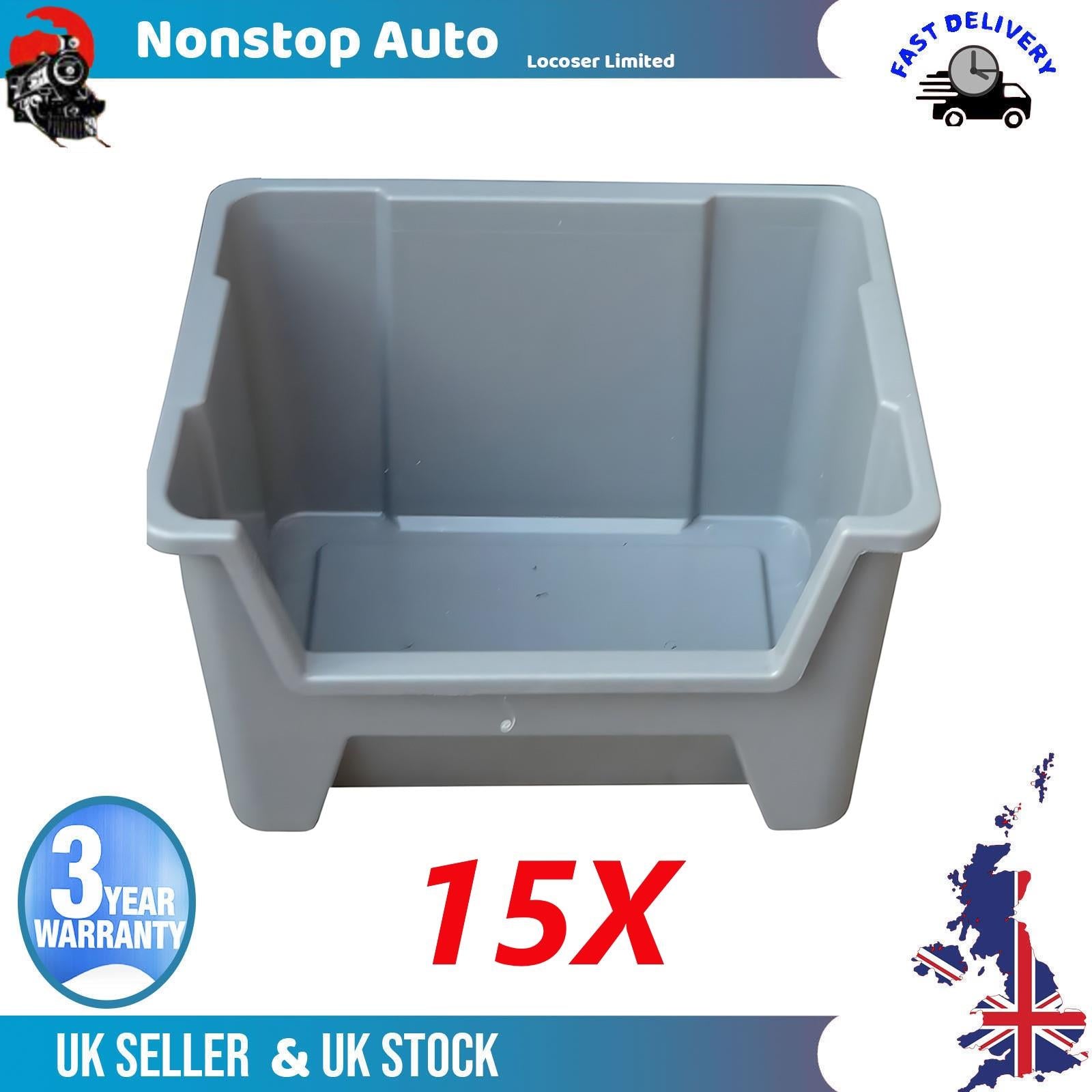 15X Pallet Racking Plastic Storage Bins Boxes With Scooped Front