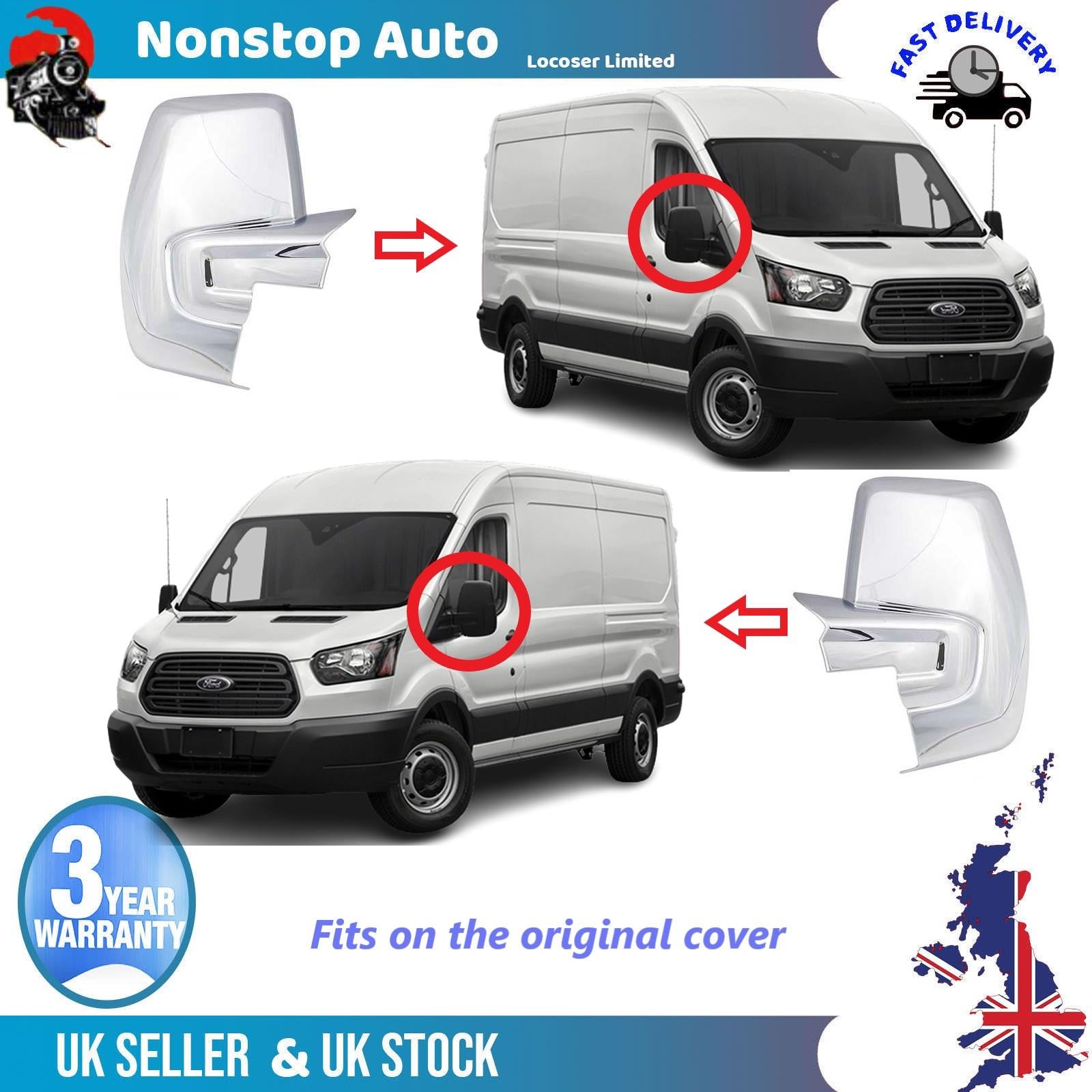 Wing Mirror Covers Caps Chrome Left And Right Side For FORD Transit Custom 2012-2021