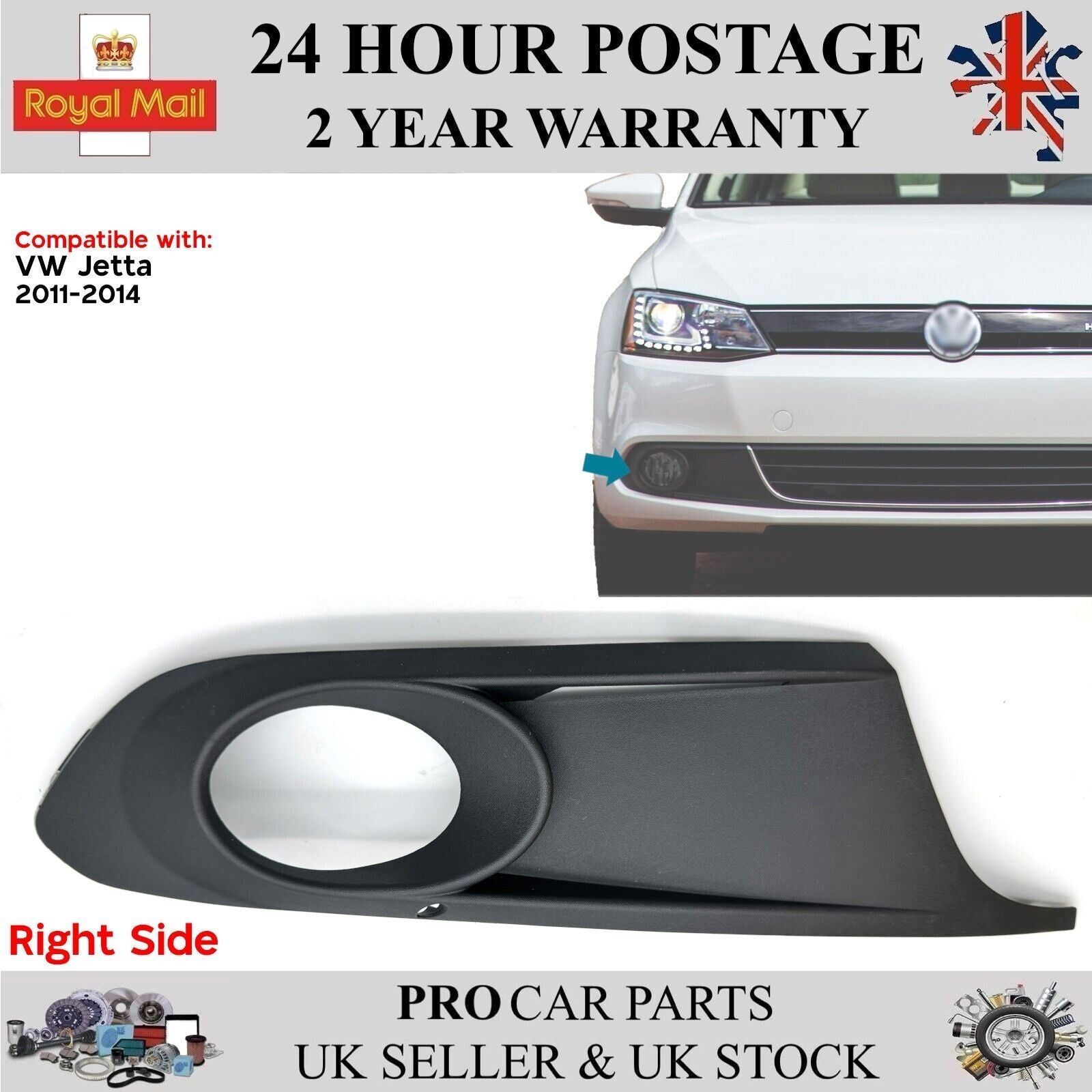 VW Jetta Sagitar Vento Front Bumper Grille w/ Fog Light Hole Right 5C6853666A