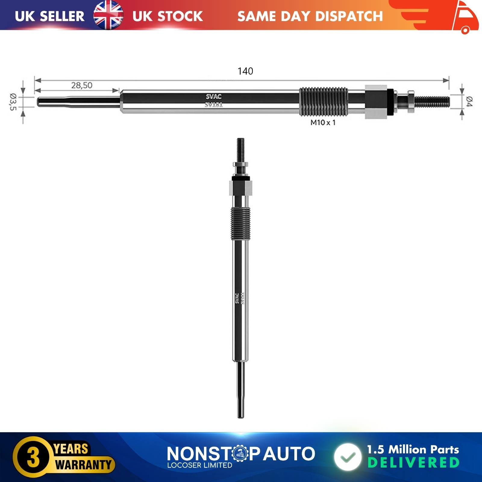 Glow Heater Plug Fits NISSAN PATROL III/2  (K260): 3.2 D PICK UP (720): 2.3 D KUBATO ENGINE 1106537506 GLP125 0250202015 1106510G00