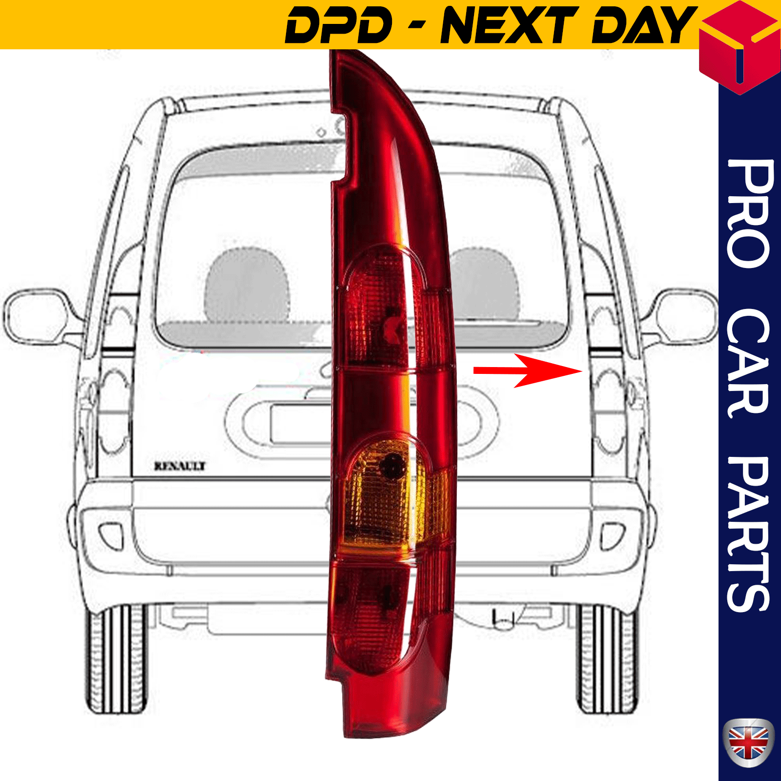 Tail Light Double Gate (Hortizonal) Without Bulb Holder Right Fits RENAULT Kangoo  8200150625