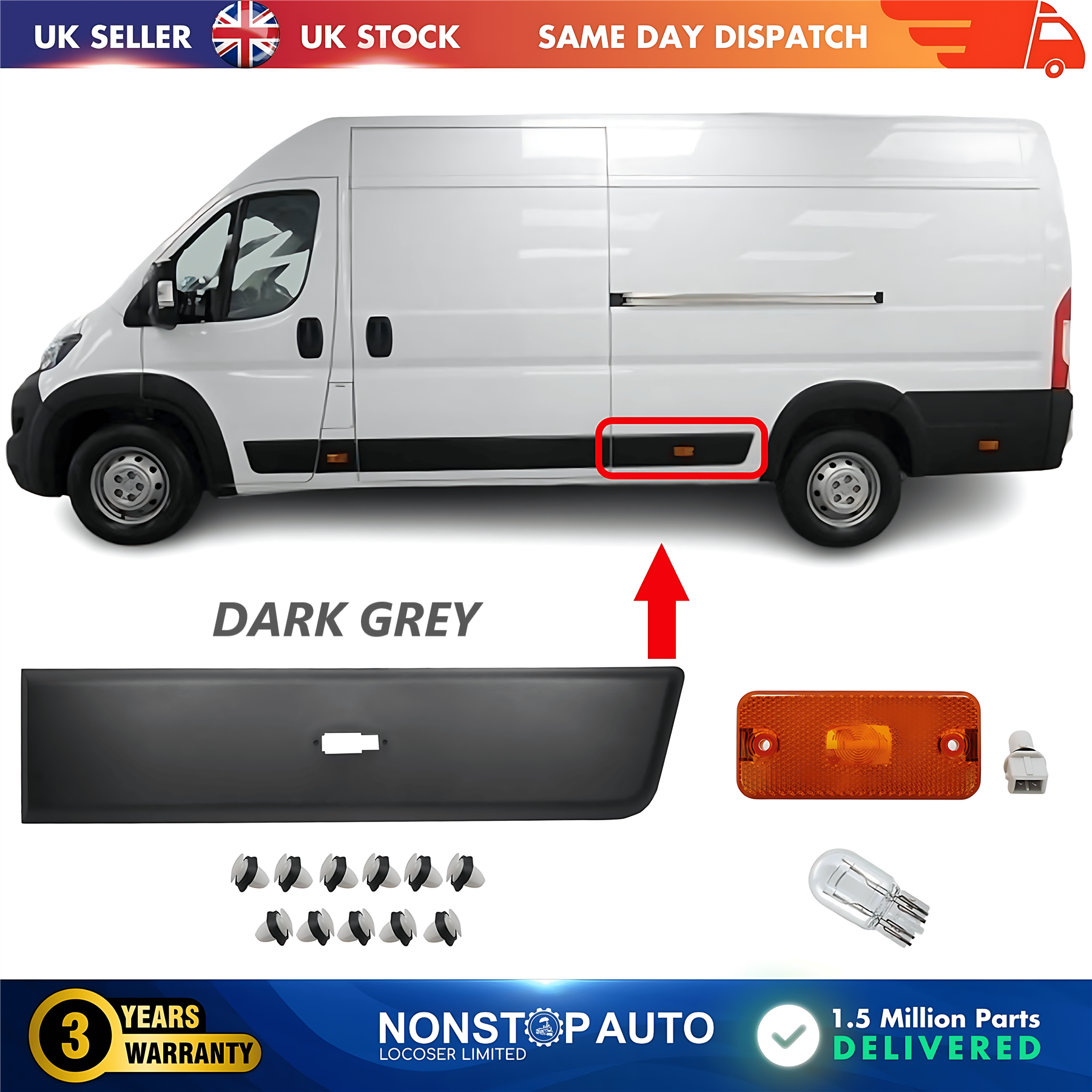 Moulding Trim Panel Indicator Bulb Rear Left For CITROEN Relay PEUGEOT Boxer FIAT Ducato 2006 on 8547Z1