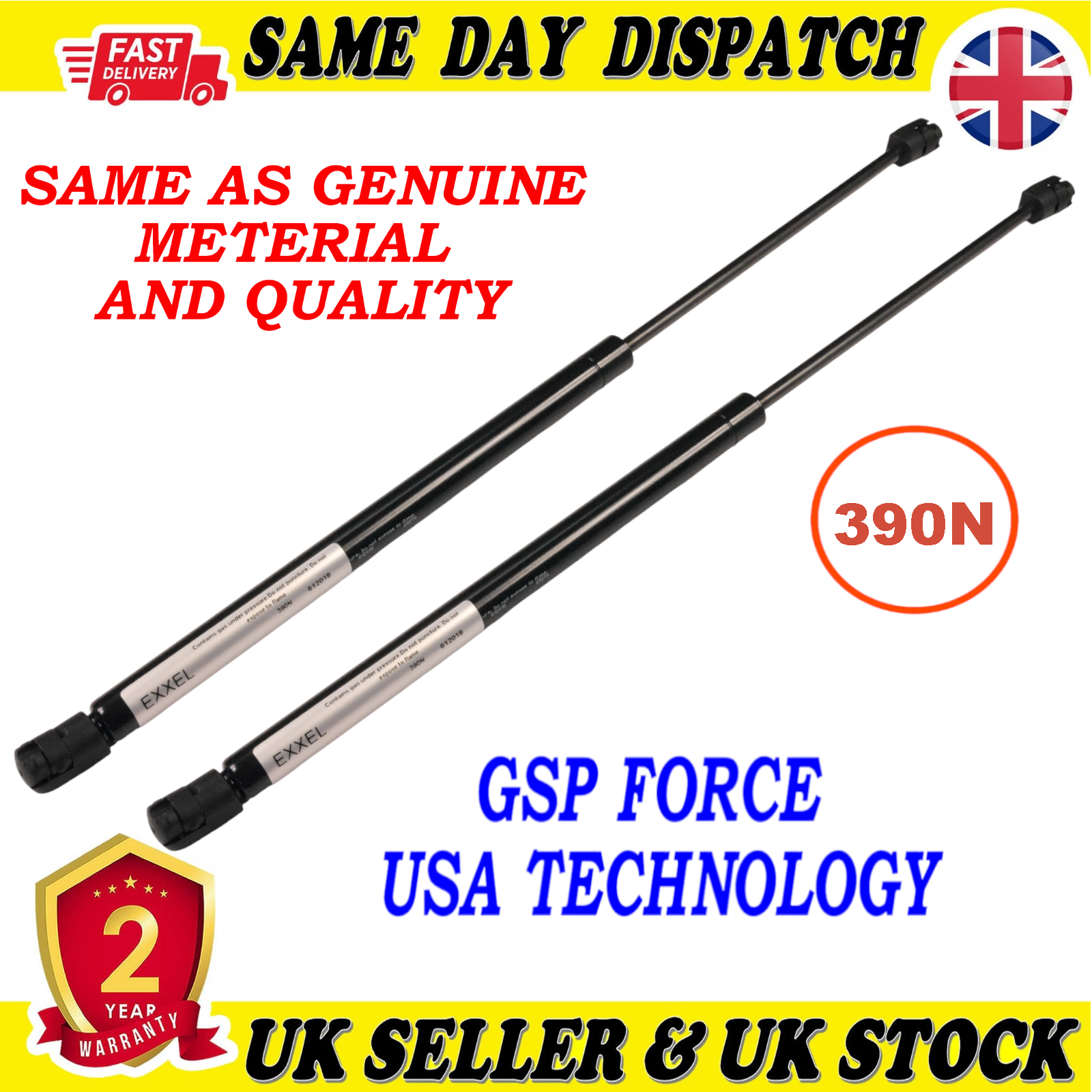 2X TAILGATE BOOT GAS STRUTS 390 Newton FOR MAZDA 3 BP4K63620D