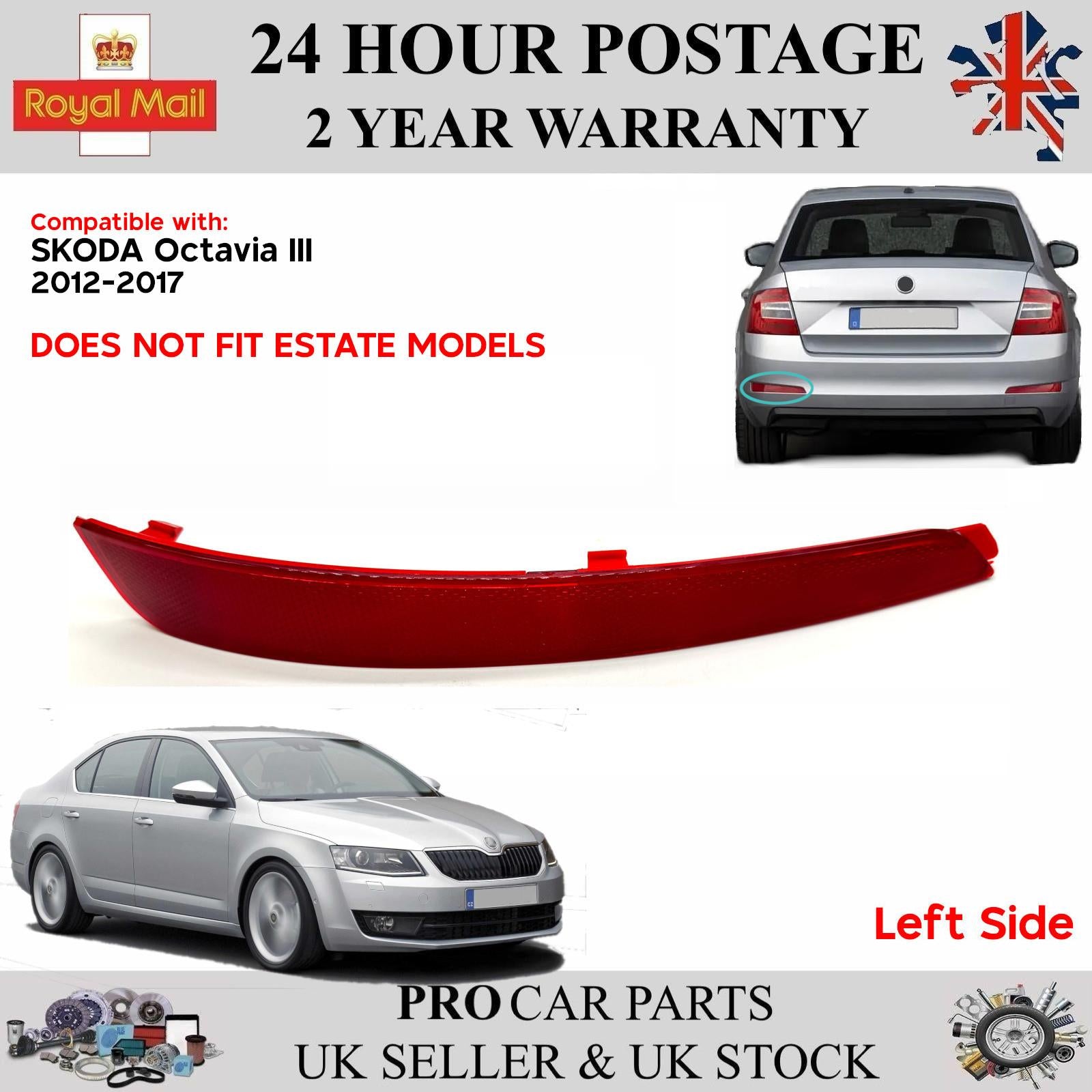 Rear Bumper Reflector Left Side for SKODA Octavia III 2013-2017 5E5945105