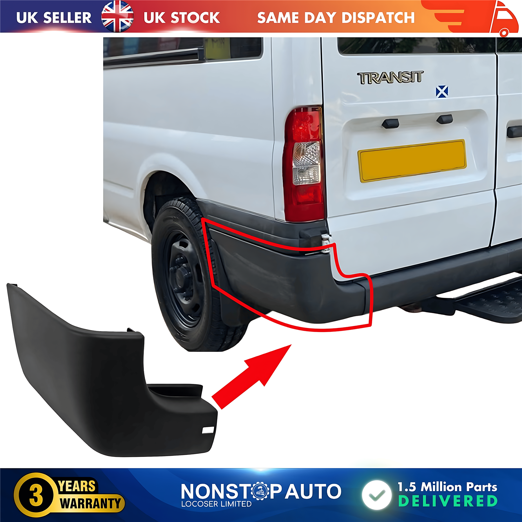 Rear Bumper End Cap Corner Left For FORD Transit MK6 MK7 2000-2014 YC1517927
