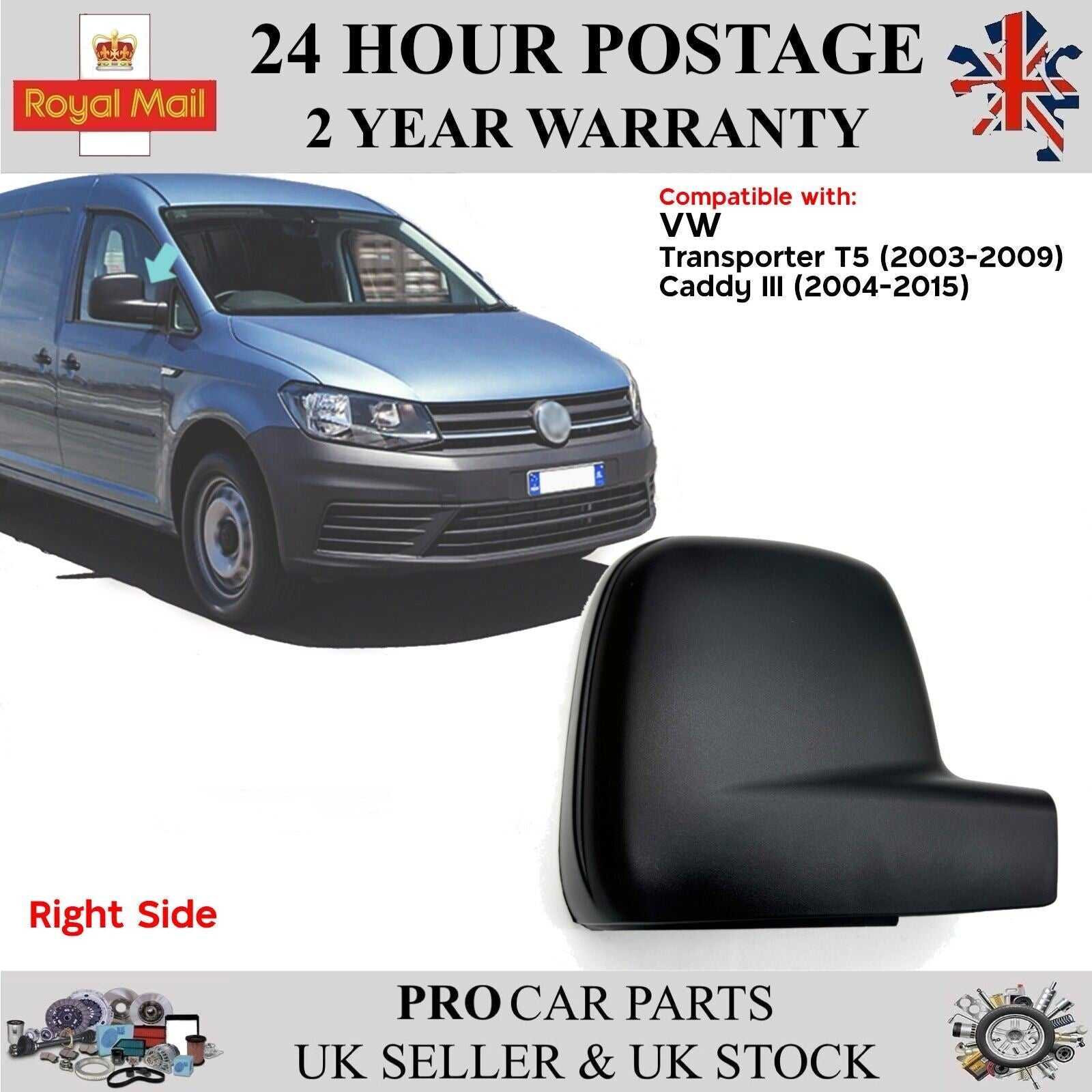 Mirror Housing Cap Cover Right Side VW Caddy Transporter T5 7H1857528A