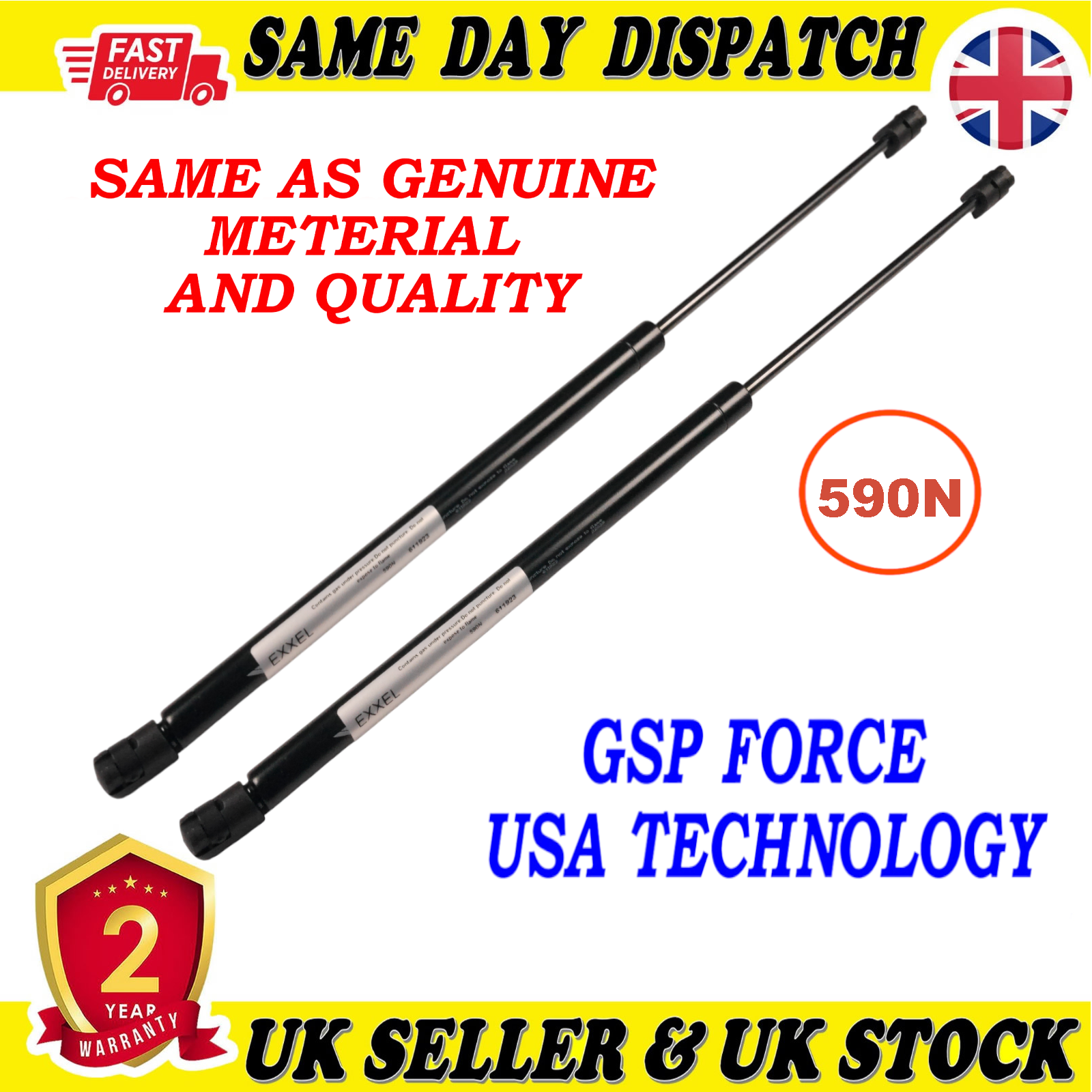 2X TAILGATE BOOT GAS STRUTS 590 Newton FOR VAUXHALL ZAFIRA A 132742