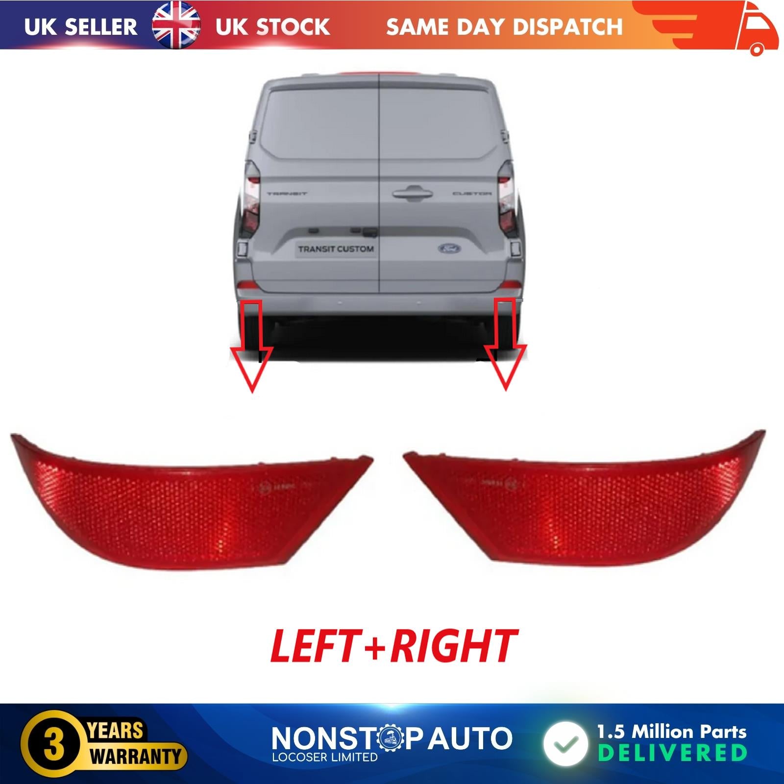 2X REAR BUMPER REFLECTOR LEFT RIGHT FOR FORD TRANSIT CUSTOM 2024-on
