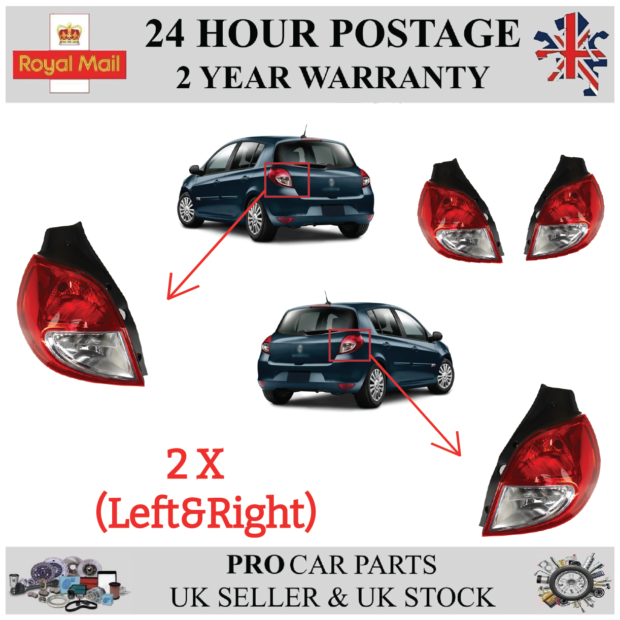 Rear Tail Light Lamp Left & Right Side for Renault Clio MK3 8200886944, 8200886946