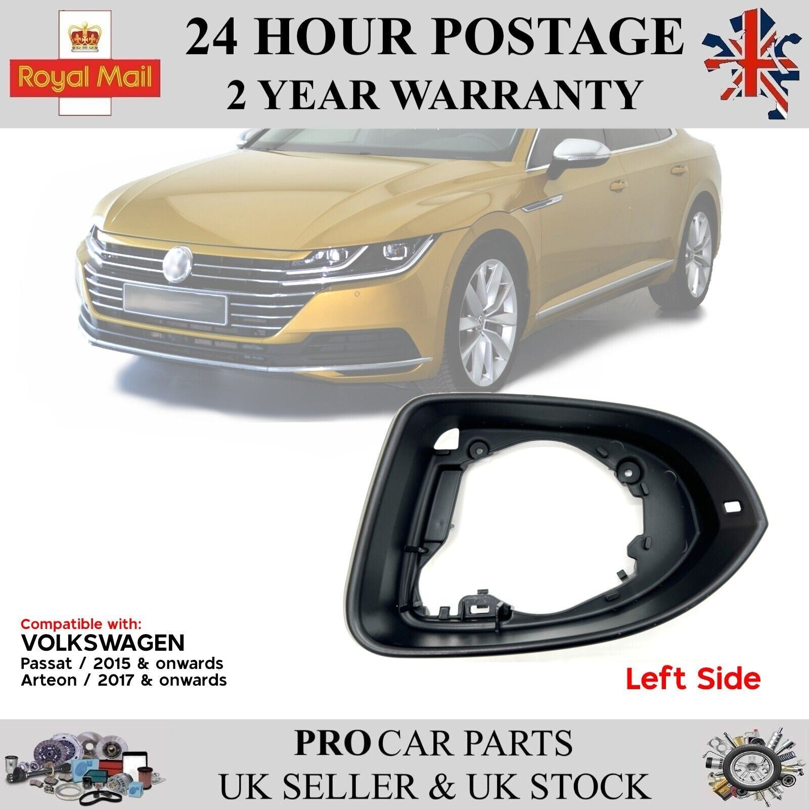 VW Passat B8 Arteon Front Left Door Mirror Frame Inner Cover 3G08576019B9