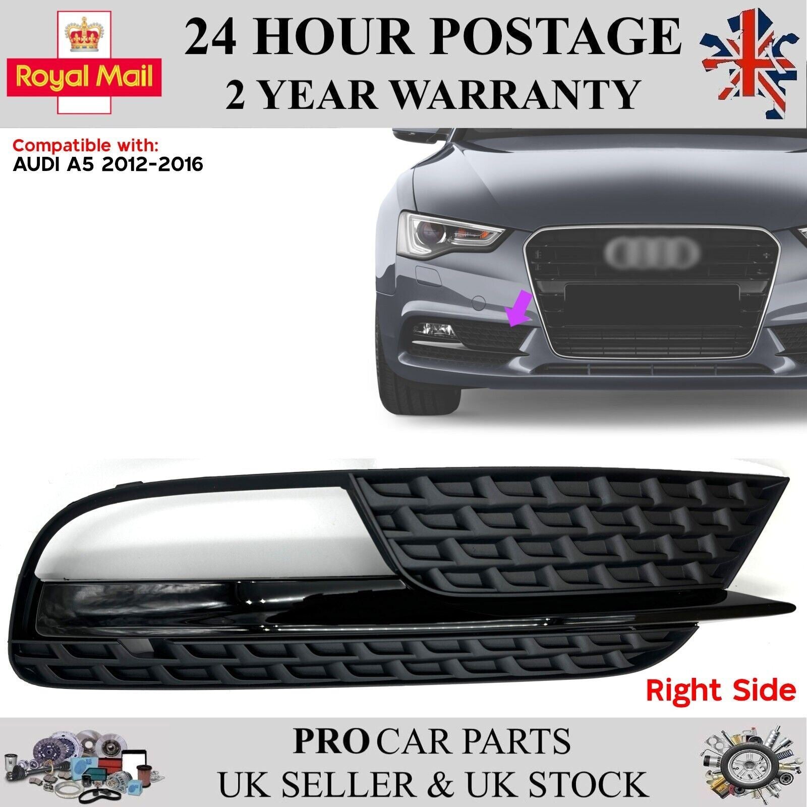 Front Bumper Fog Light Grille Trim Right Side For AUDI A5 2012-2016 8T0807682H