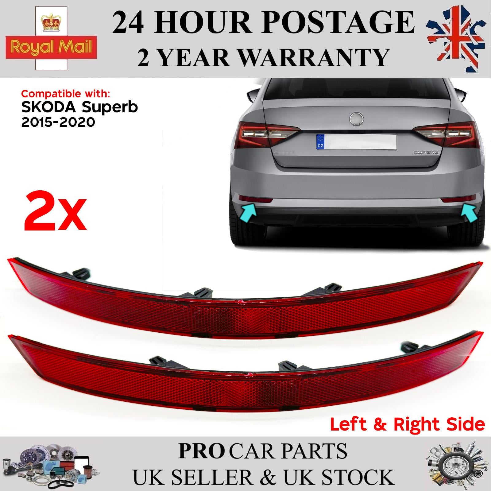 2x Rear Bumper Reflector Left Right For SKODA Superb 3V5945106 3V5945105