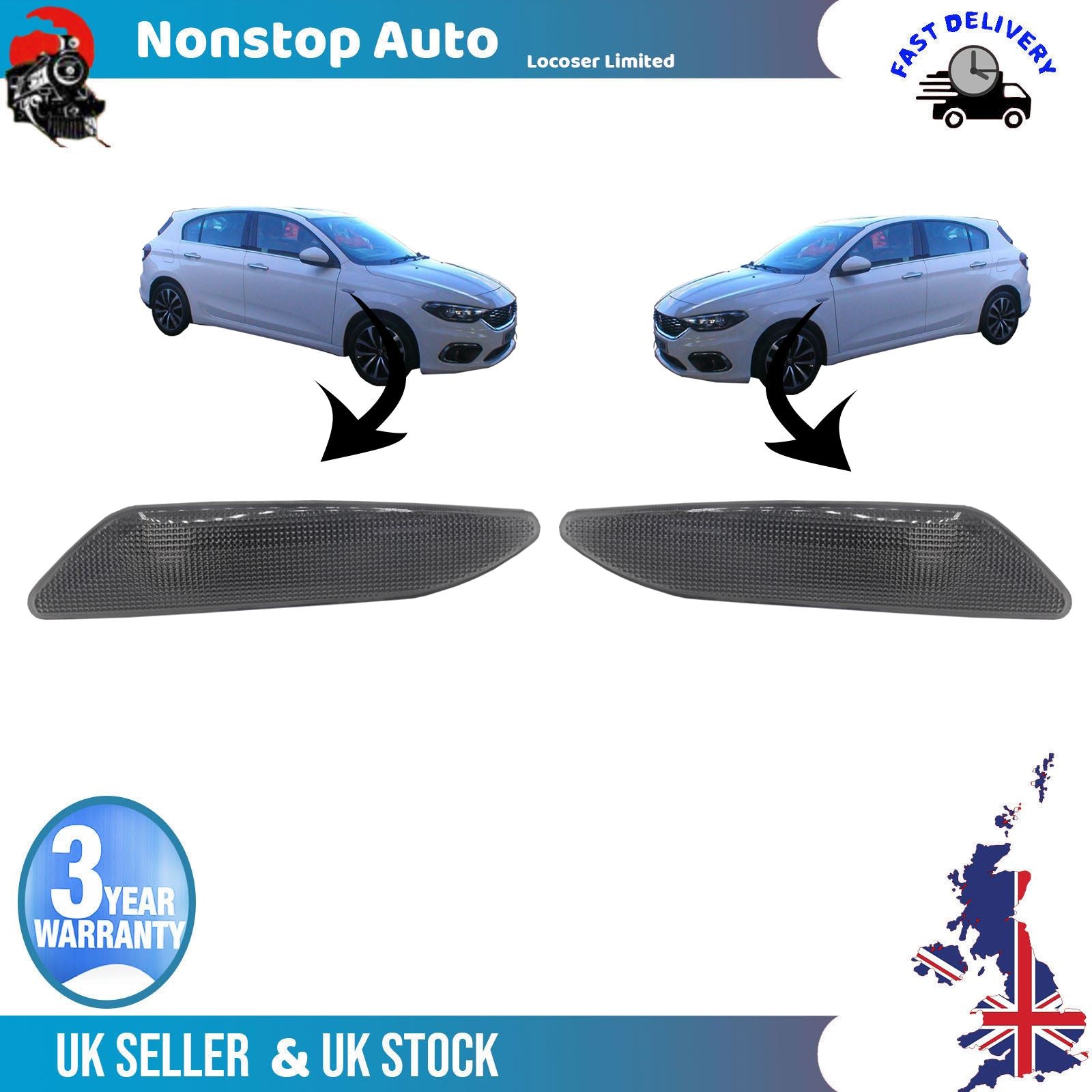 2X SIDE INDICATOR REPEATER LENS PAIR FOR  FIAT TIPO 60686516 60686517