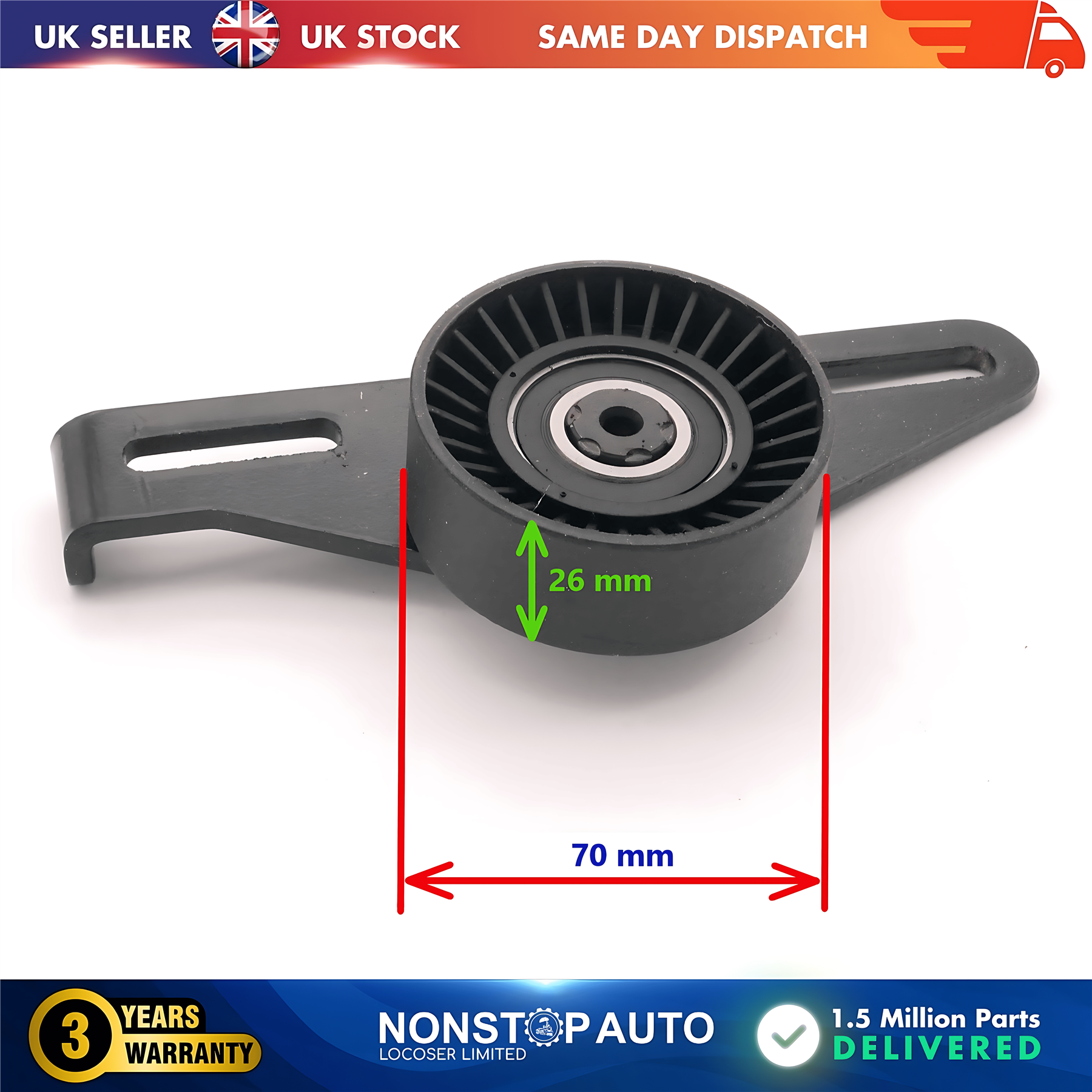 Fan Belt Tensioner Pulley V Ribbed Belt Idler For DACIA Dokker Lodgy Logan Sandero Solenza NISSAN Kubistar RENAULT Clio II Kangoo Laguna I II Logan I Sandero Megane I Scenic I Thalia I II LADA Largus RENAULT TRUCKS Mascott 7700105325